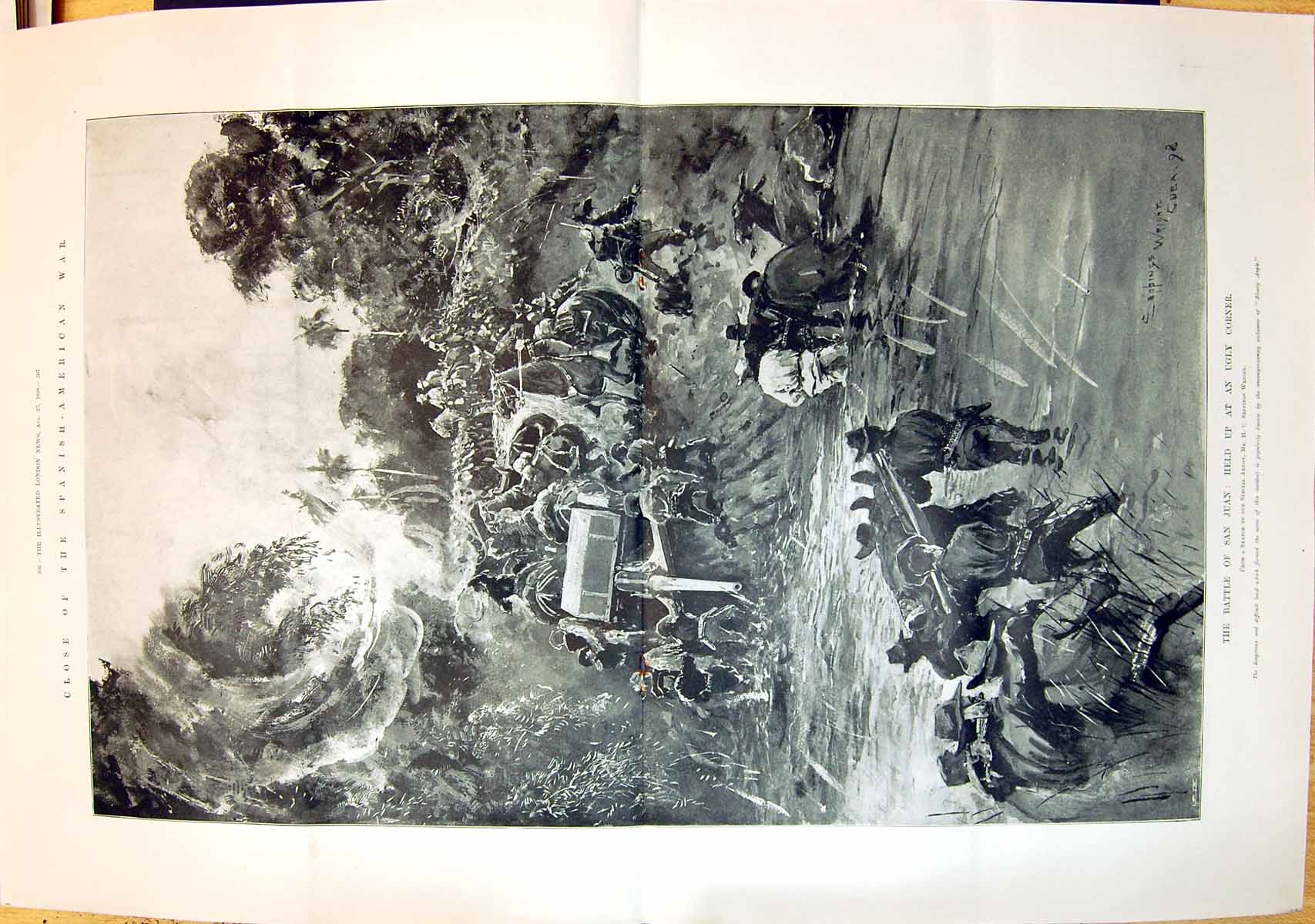 Old 1898 Spanish American War Battle San Juan Crossing River Horses W 19th