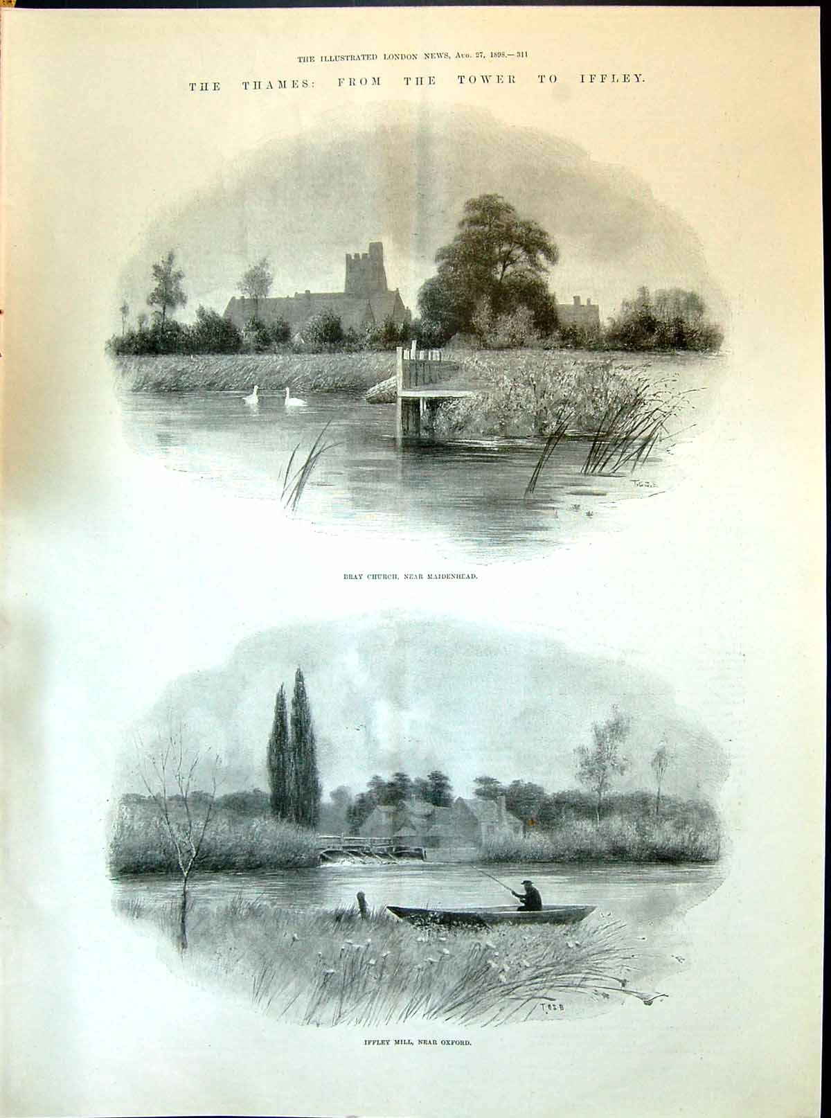 Old 1898 River Thames Tower Iffley Bray Church Maidenhead Mill Oxford Victorian