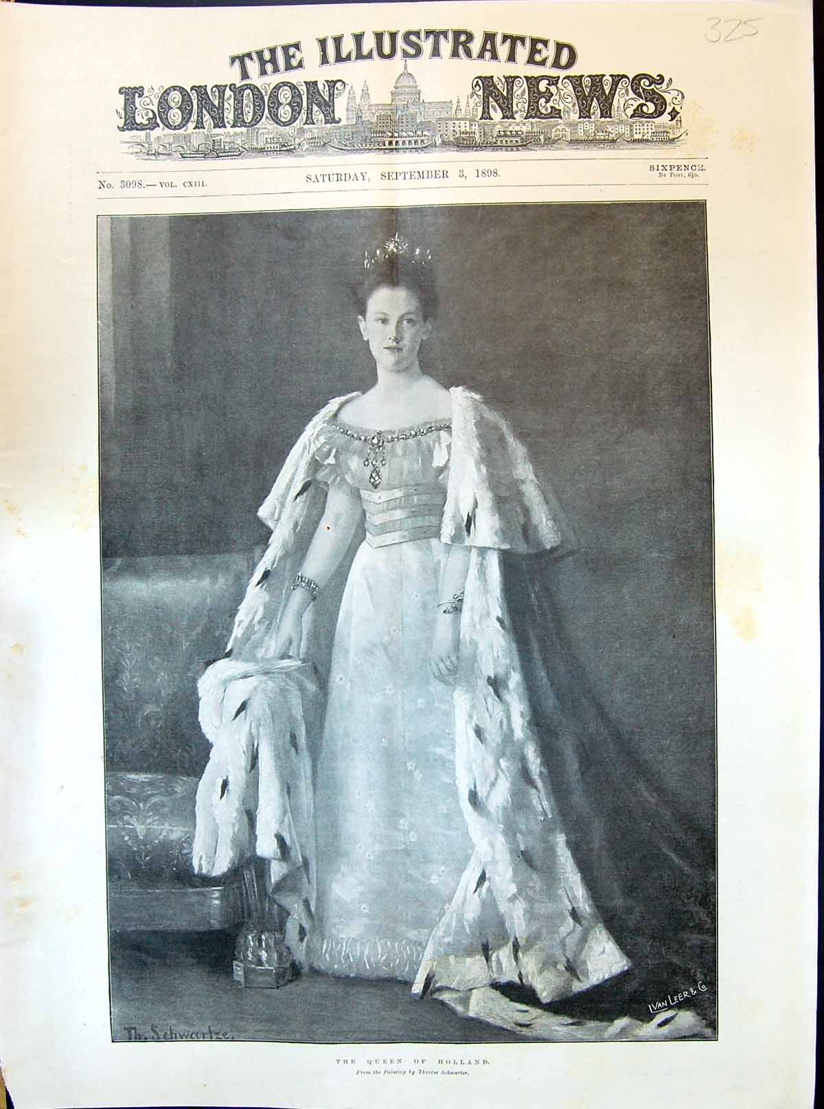 Old Antique Print 1898 Portrait Queen Wilhelmina Holland Beautiful Woman 19th