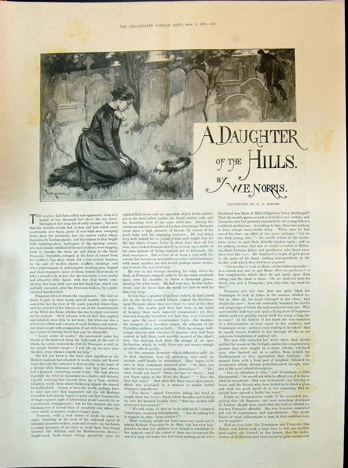Old 1898 Story Illustration Daughter Hill Norris Almond Sorrow Graves Victorian