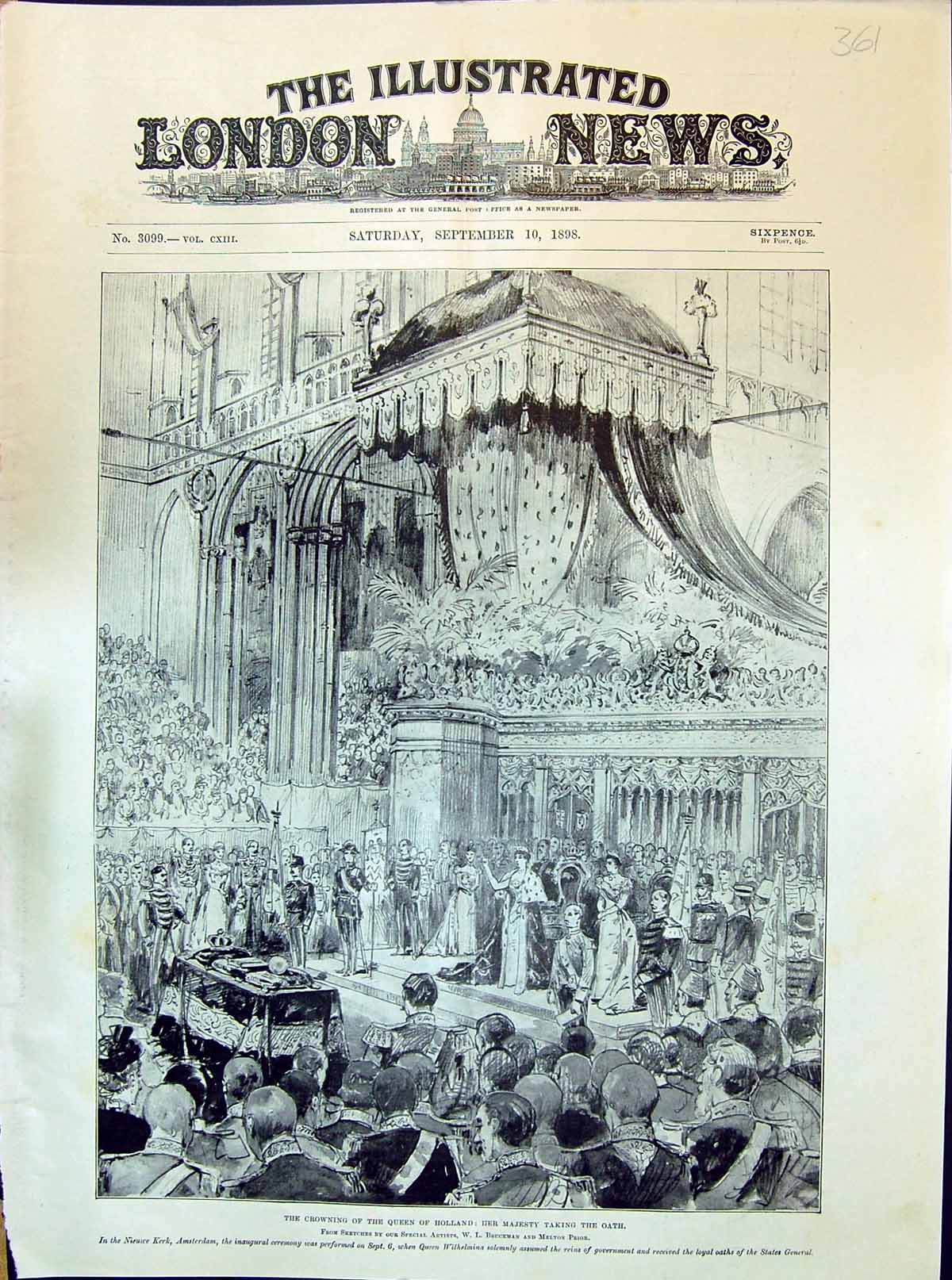 Old 1898 Crowning Queen Wilhelmina Holland Taking Oath Mieuve Kerk Am Victorian