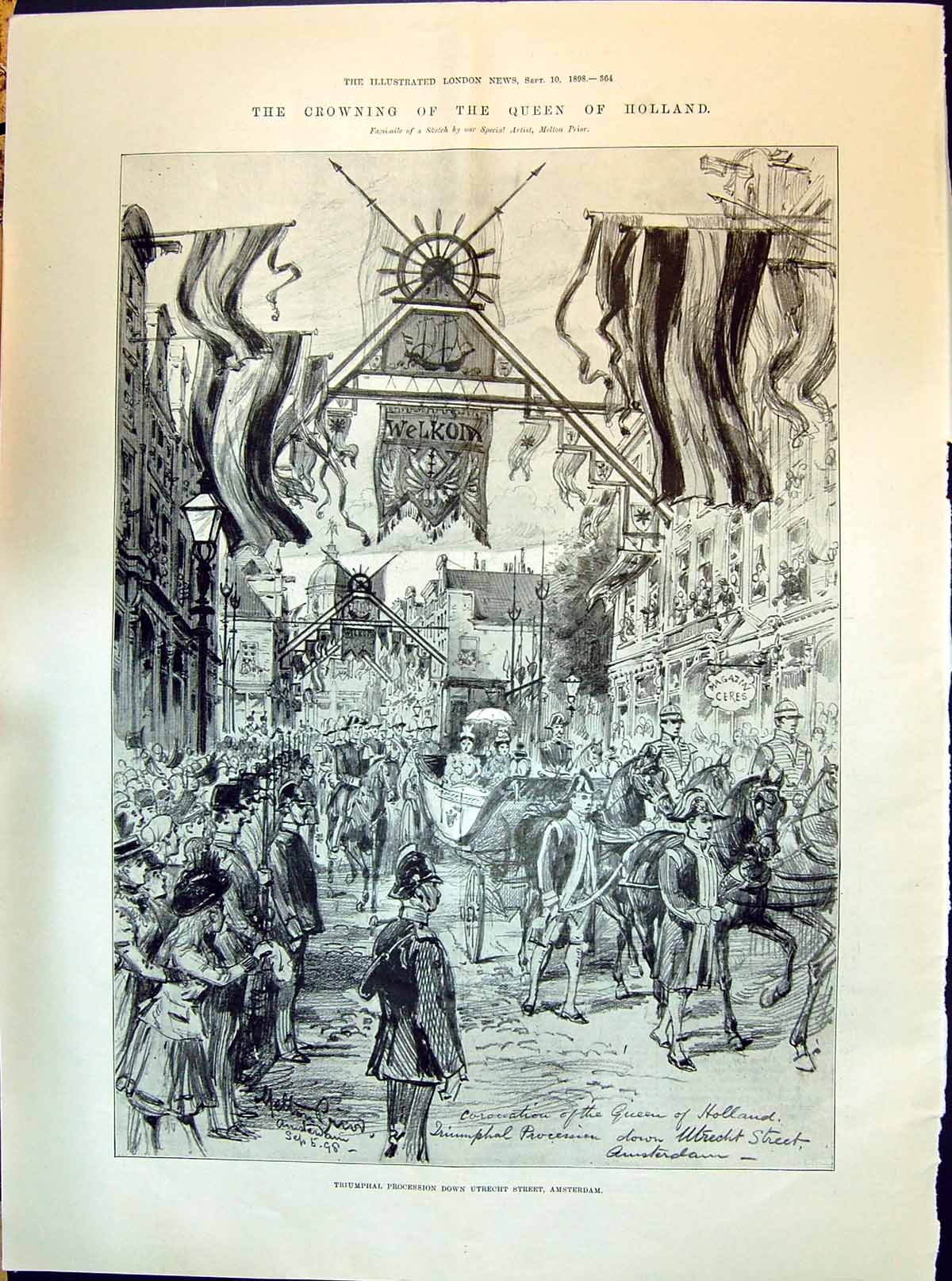 Old 1898 Crowning Queen Holland Utrecht Street Amsterdam Palace Khart Victorian