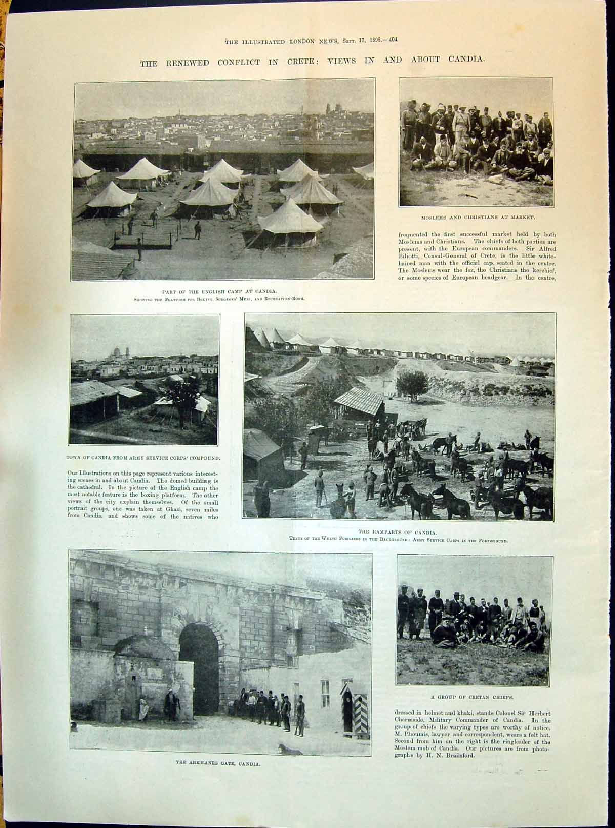 Old 1898 Candia War English Camp Moslems Arkhanes Gate Cretan Chiefs Victorian