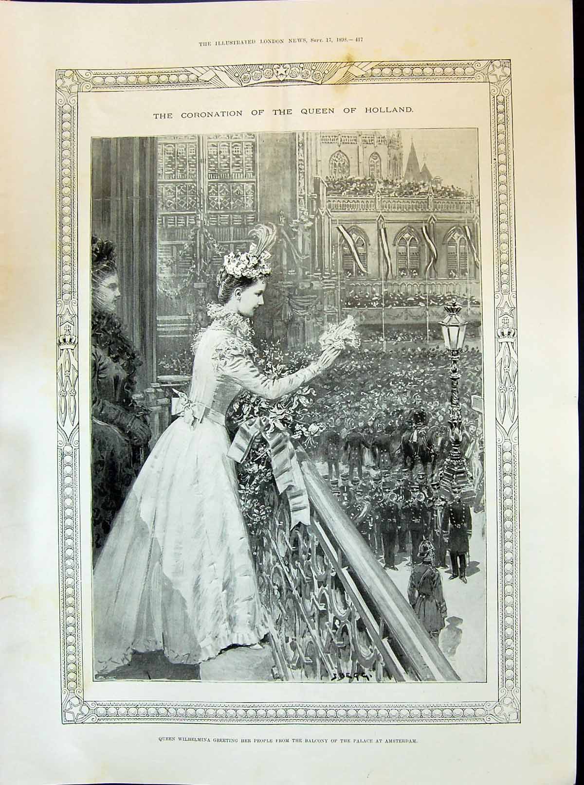 Old 1898 Coronation Queen Wilhelmina Holland Balcony Palace Amsterdam Victorian