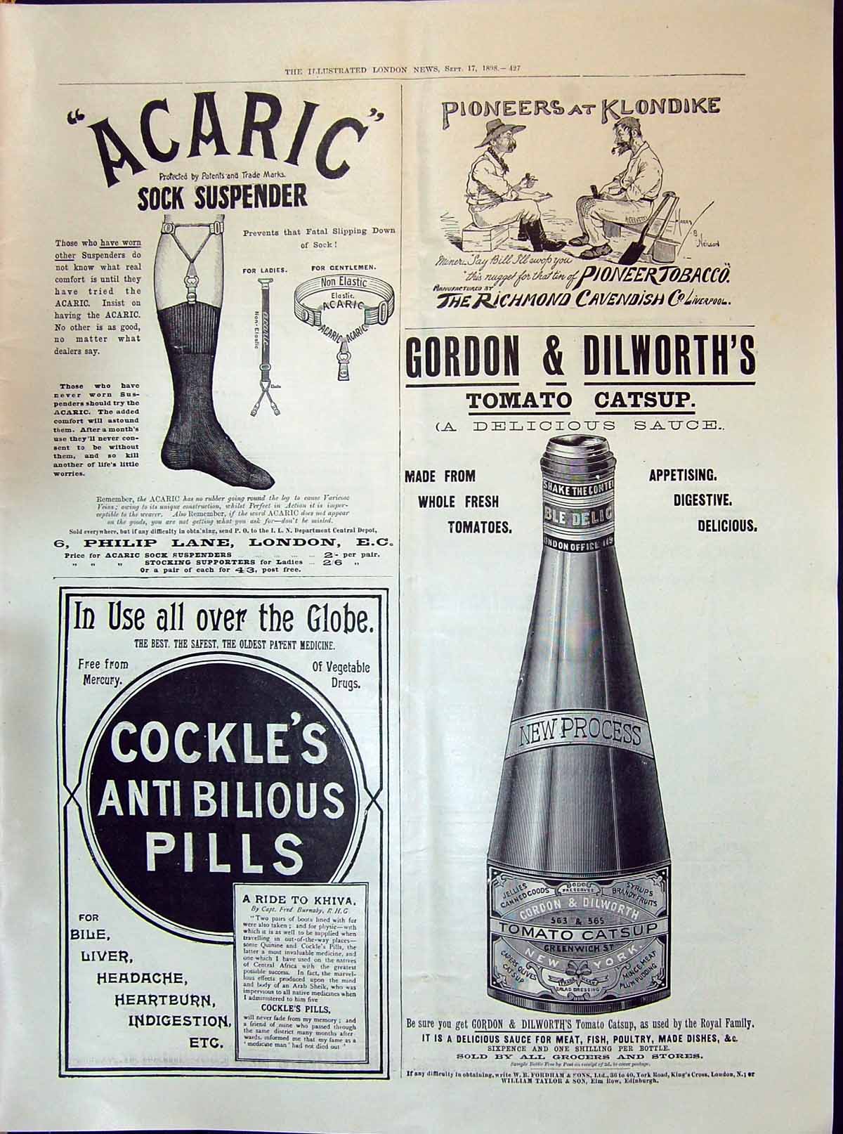 Old 1898 Acaric Sock Suspender Gordon Dilworth Tomato Catsup Cockles Victorian