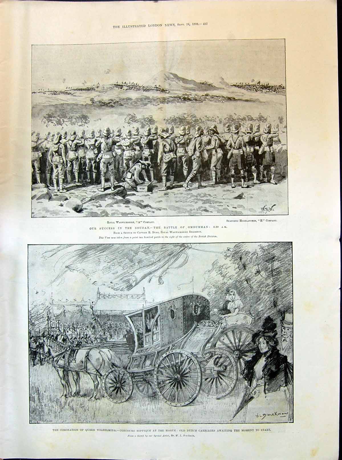 Old 1898 Royal Warwickshire Seaforth Highlanders War Soudan Wilhelmin Victorian