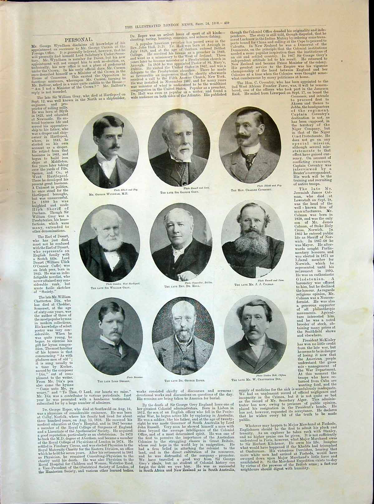 Old 1898 Wyndham Grey Coventry Gray Hall Roper Dix Colman Treaty Map Victorian
