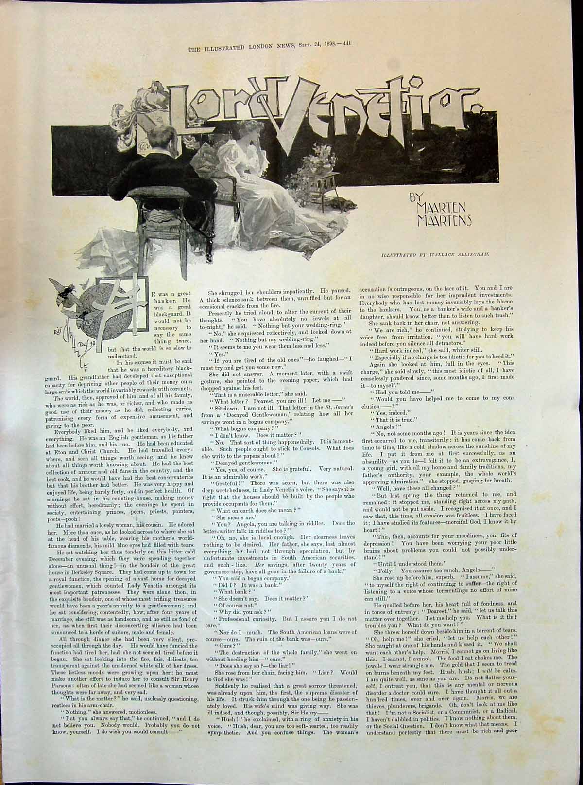 Old 1898 Story Illustration Lord Venetia Maarten Maartens Wallace All Victorian