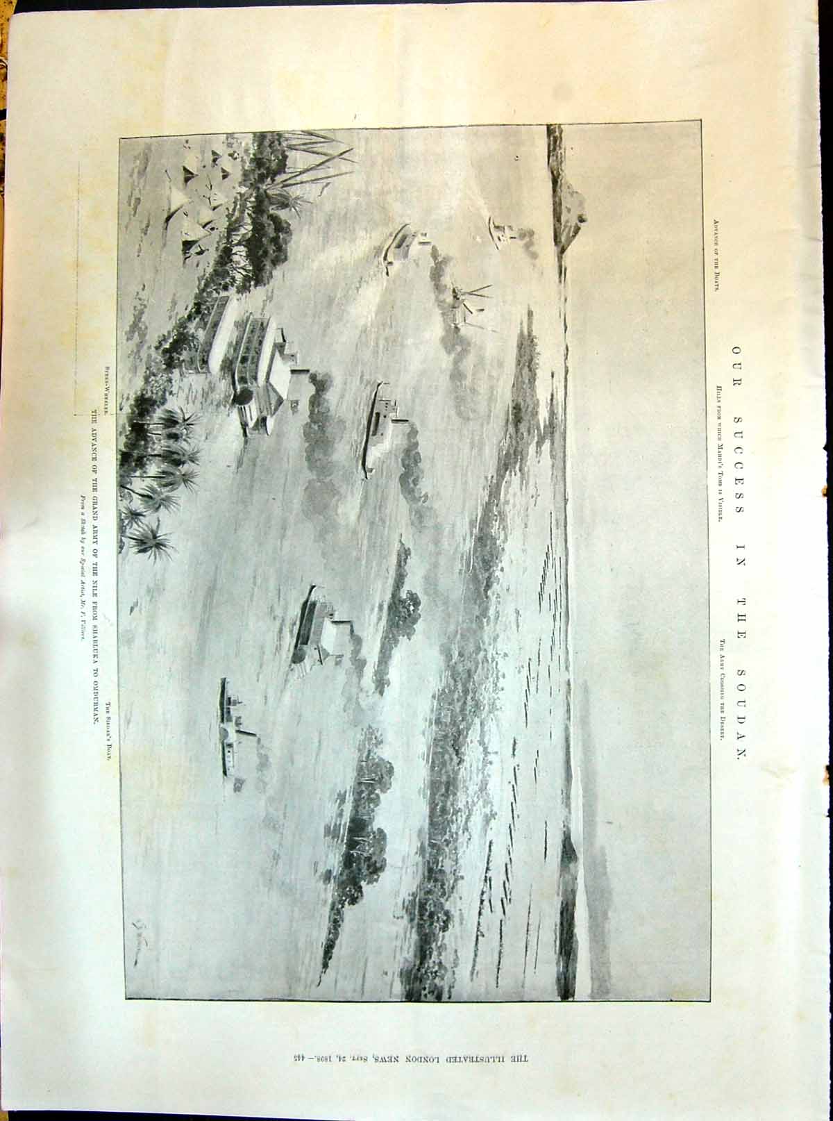 Old 1898 Soudan War Nile Shabluka Omdurman Boats Luccheni Atbara Map Victorian