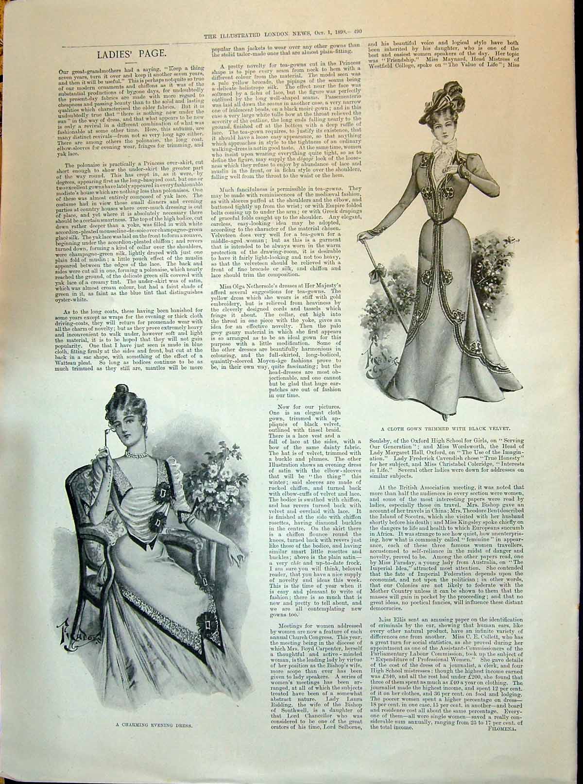Old 1898 Ladies Fashion Cloth Gown Black Velvet Charming Evening Dres Victorian