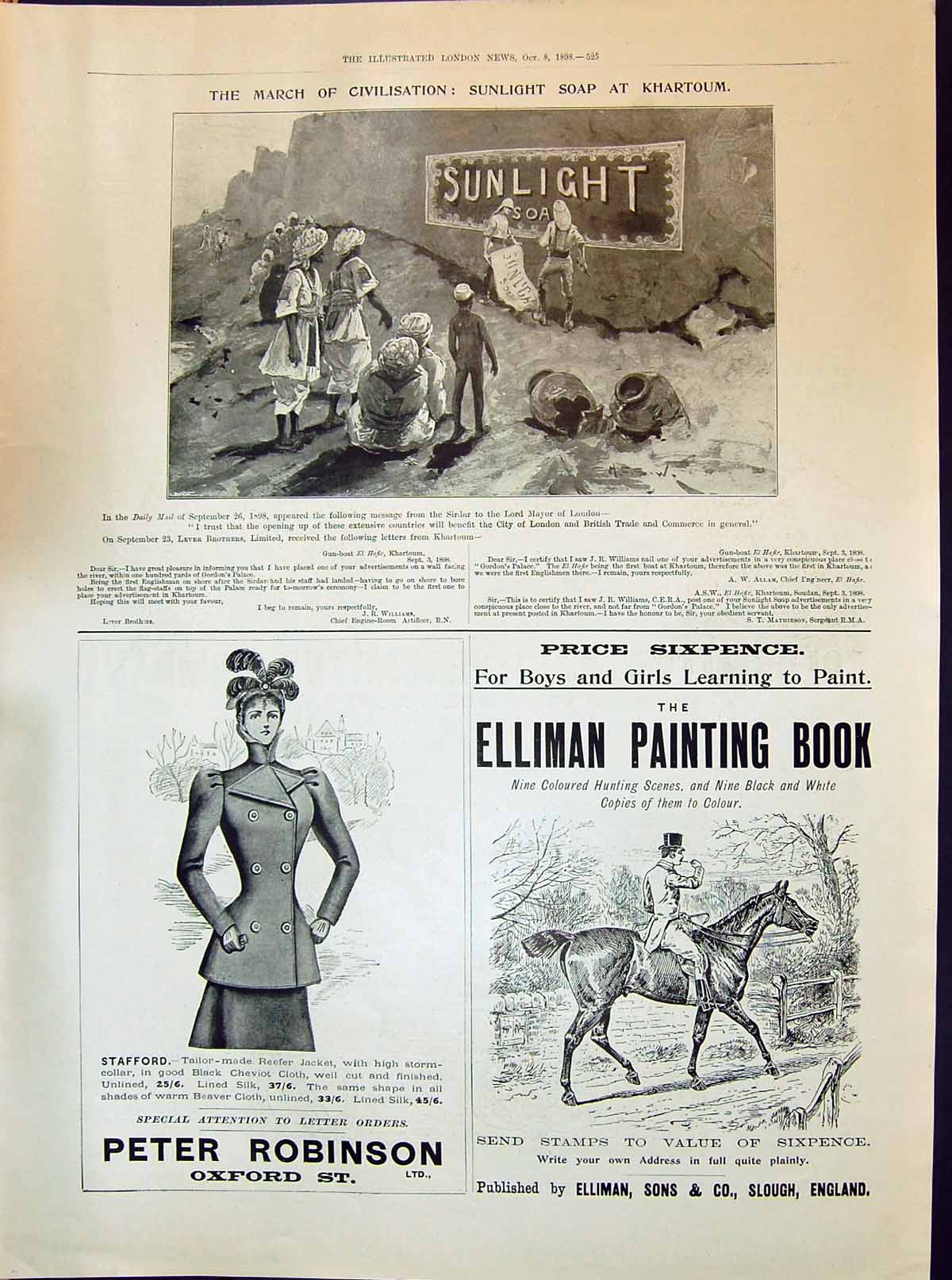Old 1898 Advertisement Sunlight Soap Peter Robinson Elliman Painting Victorian