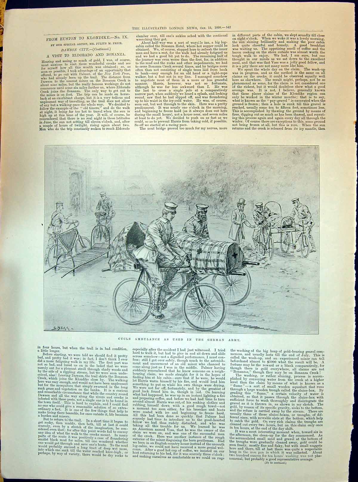 Original Old Antique Print 1898 Cycle Ambulance German Army Transport Siers