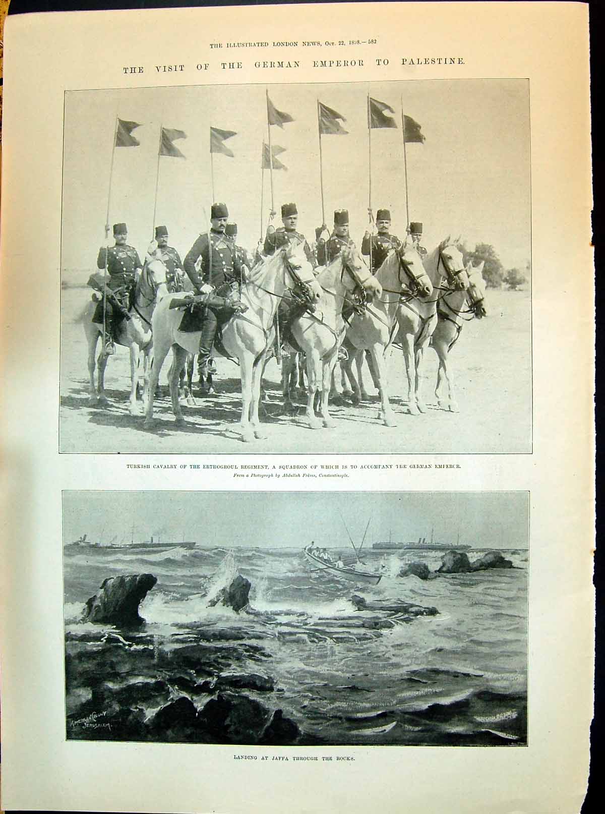 Old 1898 Turkish Cavalry Erthogroul German Emperor Palestine Ship Boa Victorian