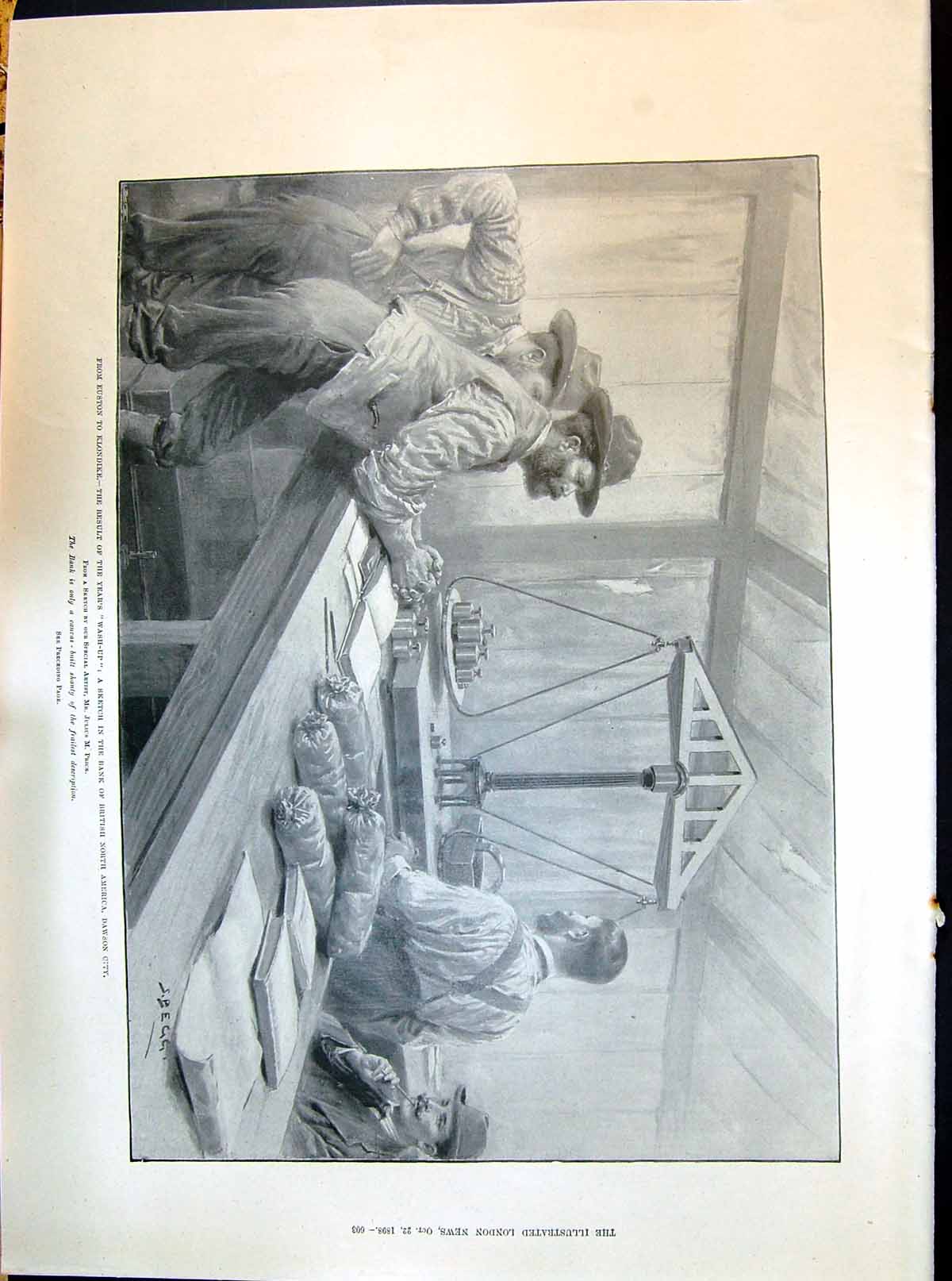 Antique Print 1898 Scene Bank British North America Dawson City GMining Klo