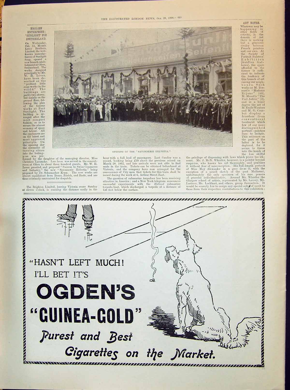 Antique Print 1898 Opening Savonnerie Belevetia Ogdens Guinea-GCigarettes F