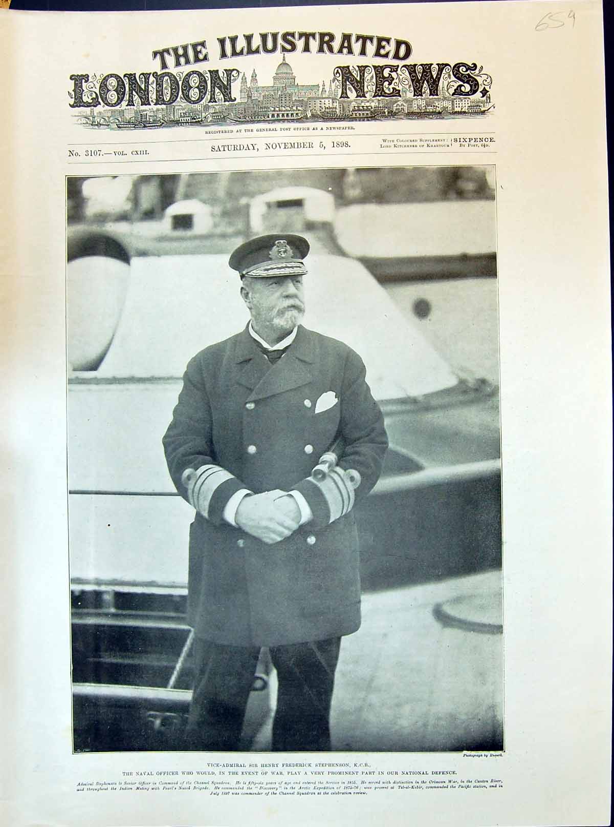 Old Print 1898 Vice-Admiral Sir Henry Frederick Stephenson Naval Officer 19th
