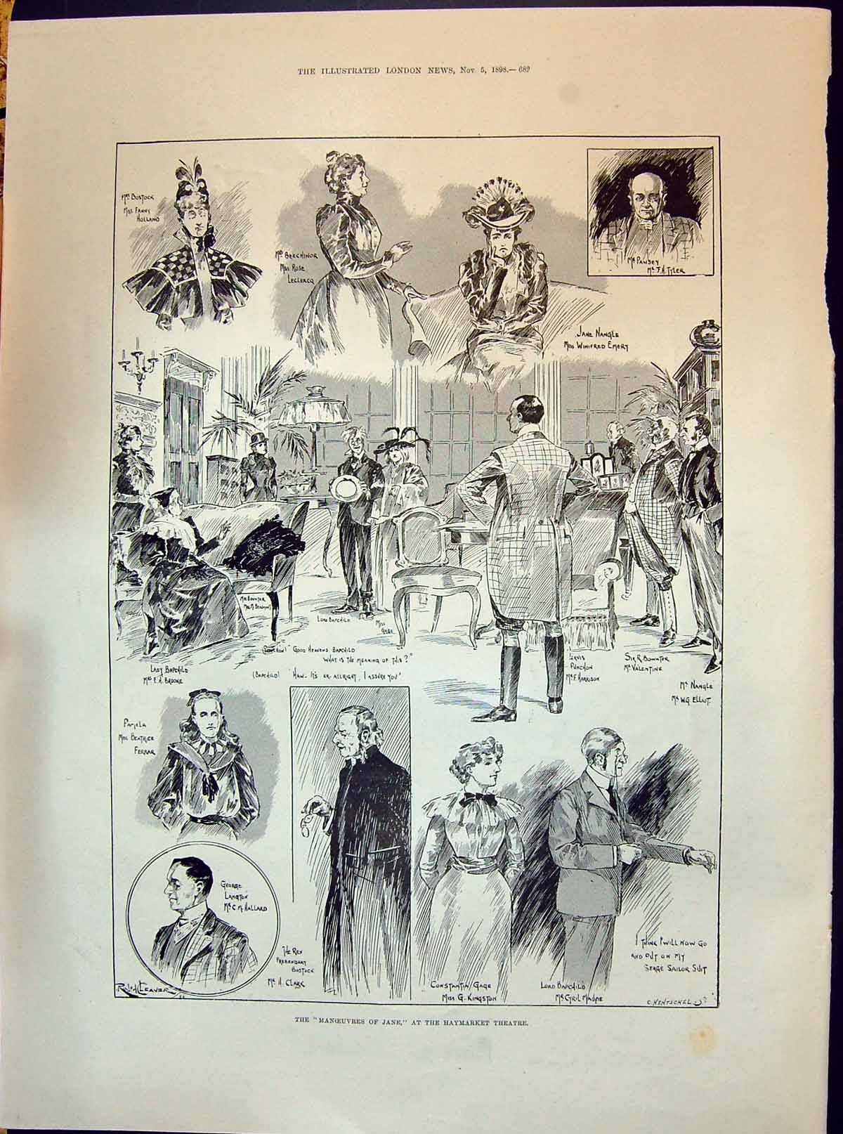 Old 1898 Manoeuvres Jane Haymarket Theatre Ferrar Kingston Clark Emer Victorian