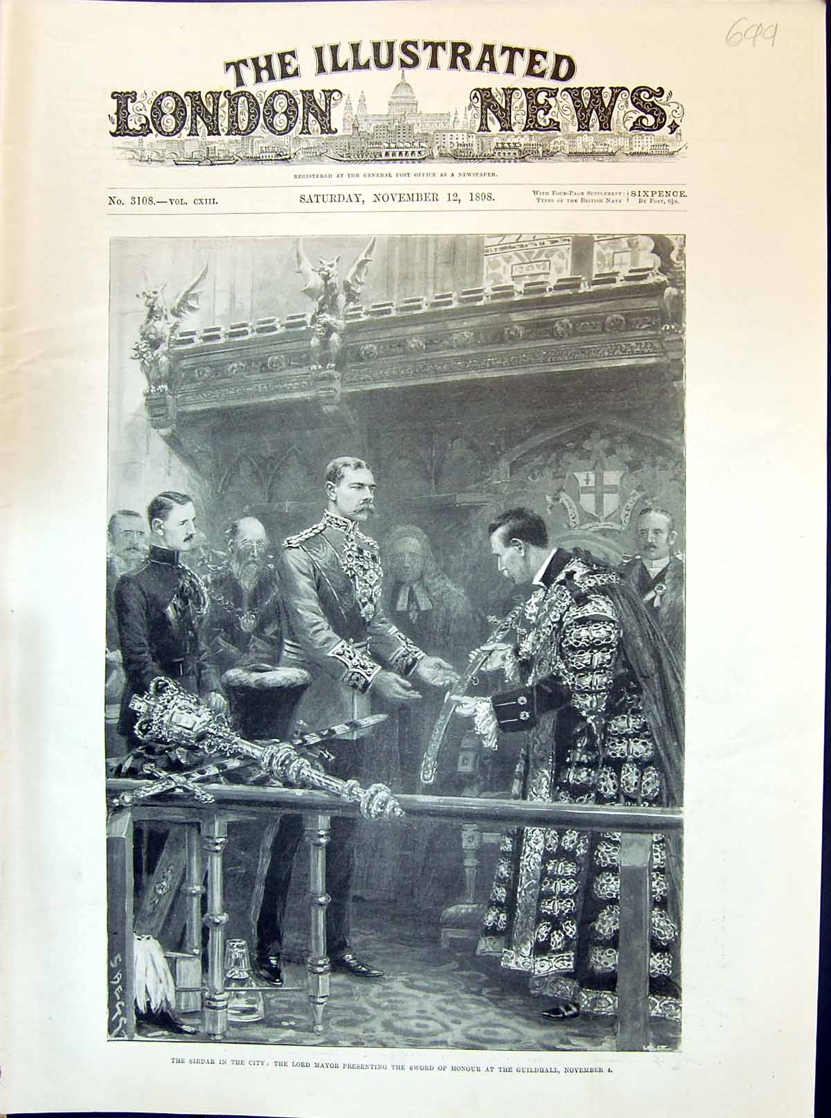 Old 1898 Sirdar City London Lord Mayor Presenting Sword Honour Guildh Victorian