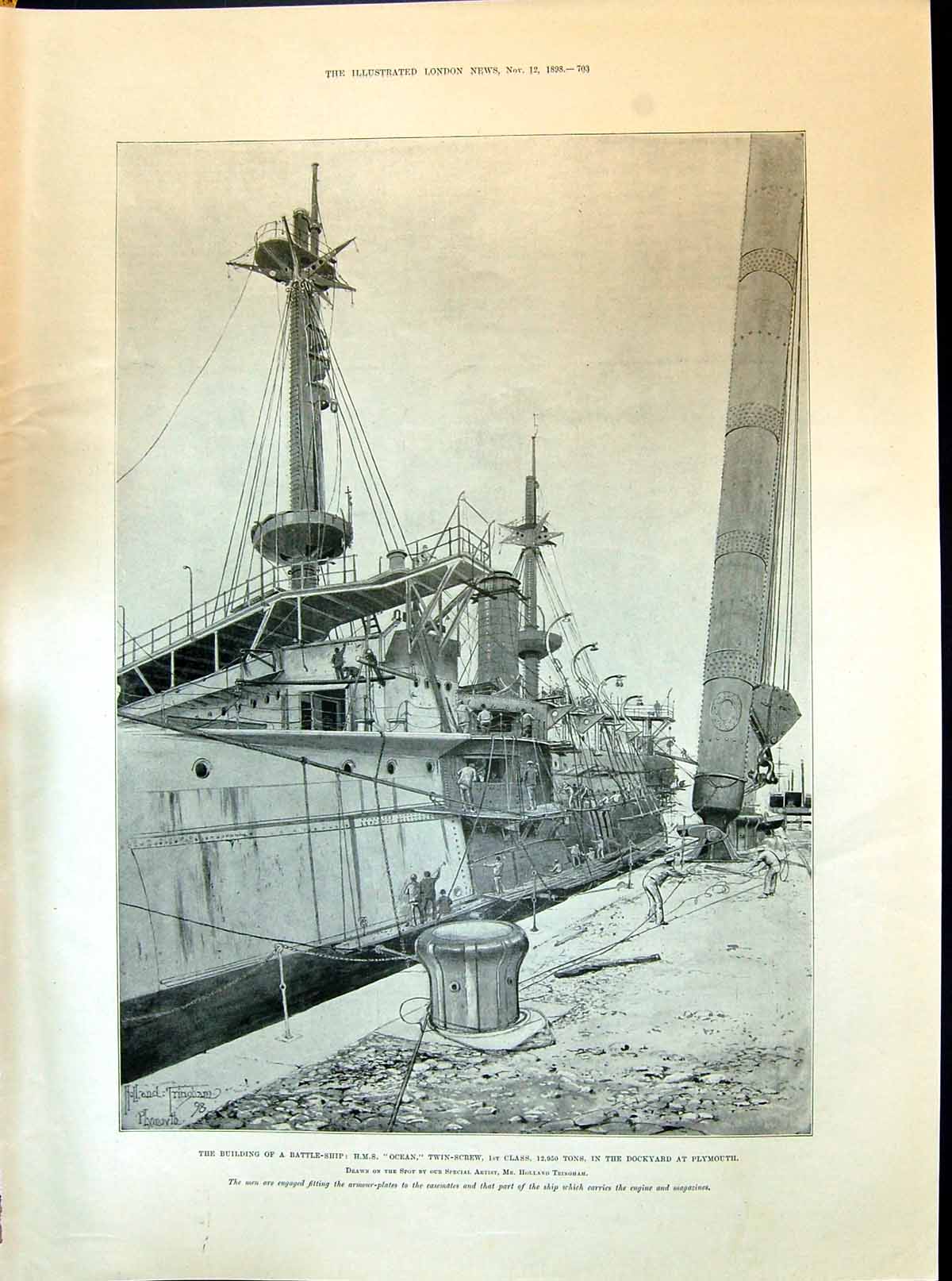 Old 1898 Building Battle Ship Ocean Dockyard Plymouth Cameron Highlan Victorian