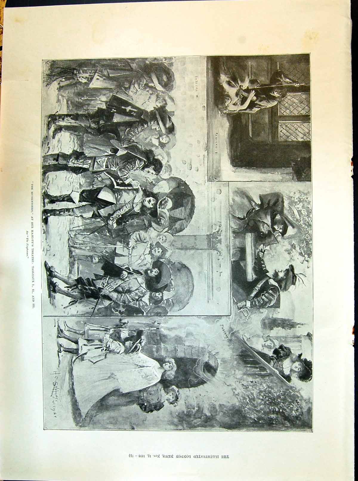 Antique Old Print 1898 Scene Musketeers Her Majesty'S Theatre Tableaux Wright