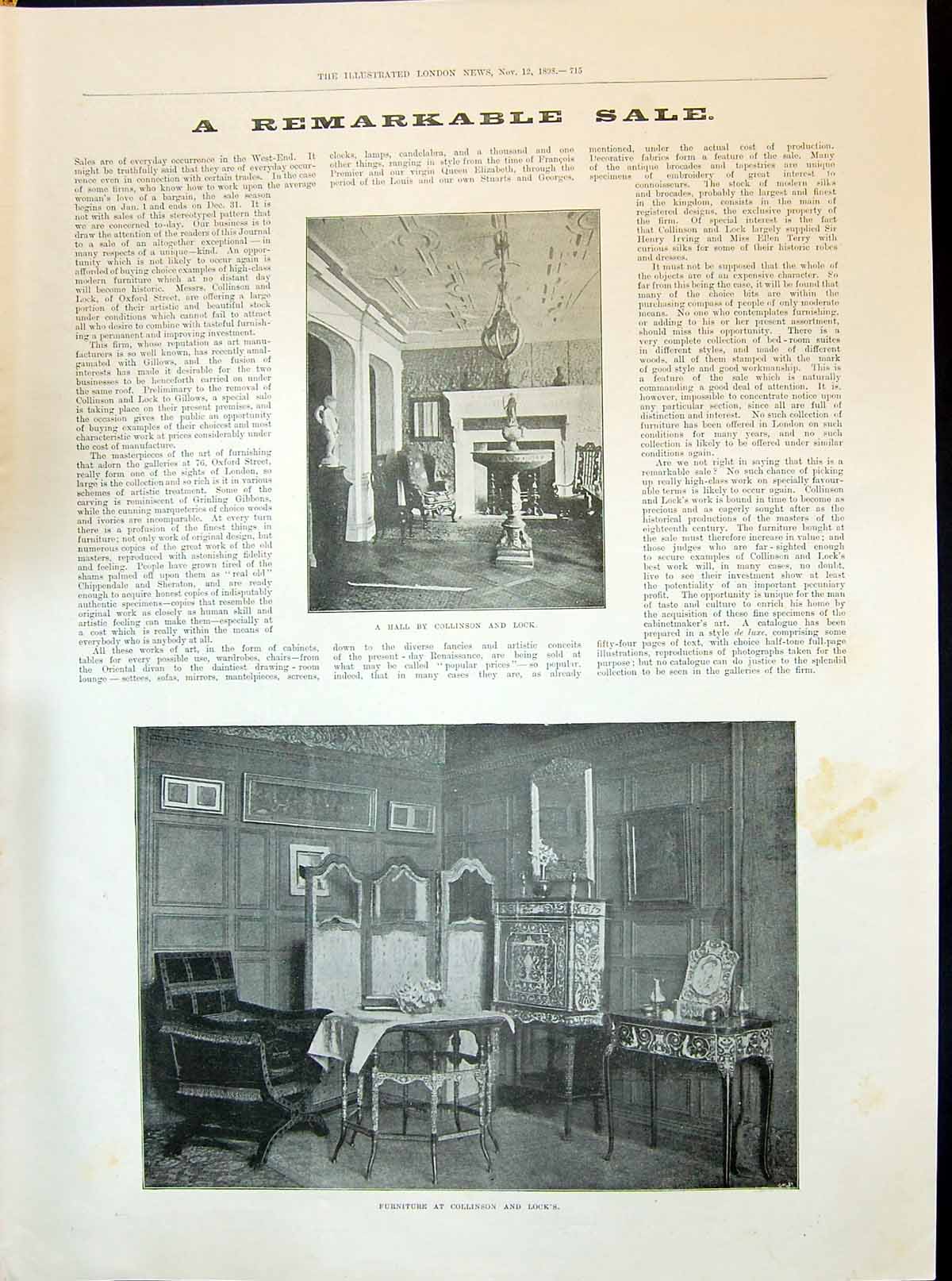 Old 1898 Furniture Collinson Lock Hall Ladies Fashion Velvet Coat Han Victorian