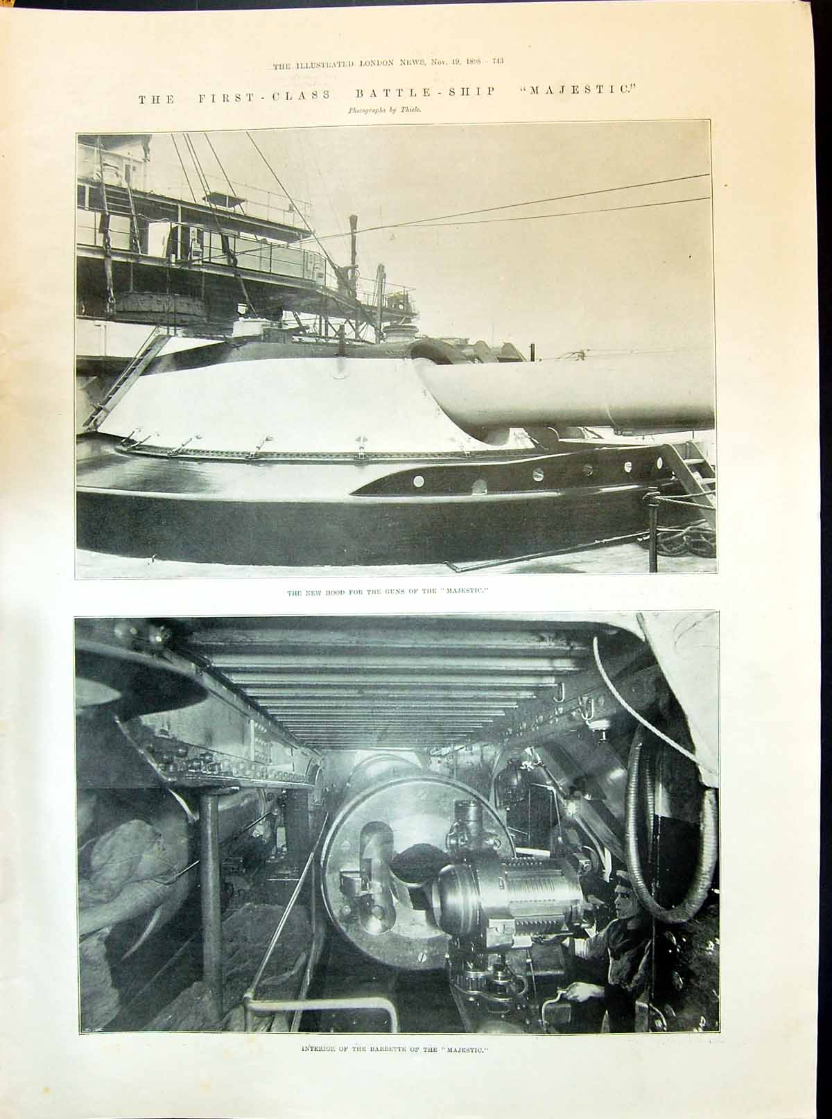 Old 1898 First-Class Battle Ship Majestic Interior Barbette Photograp Victorian