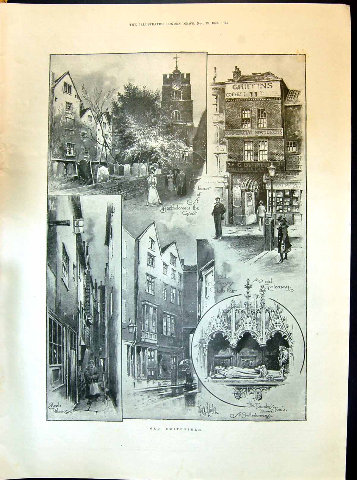 Antique Print 1898 Smithfield Bartholomew Tower German Church Jerusalem Pal