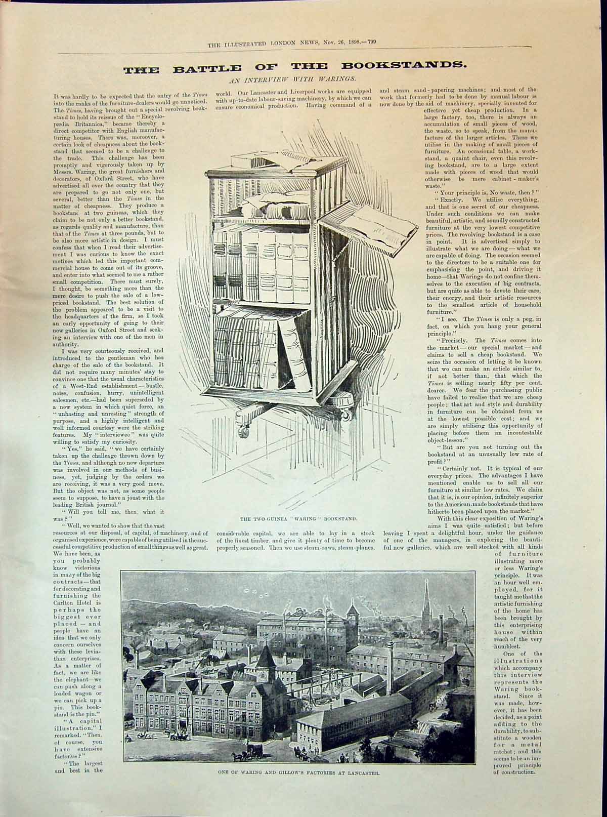 Old 1898 Tow-Guinea Waring Bookstand Factory Lancaster Fashion Dress Victorian