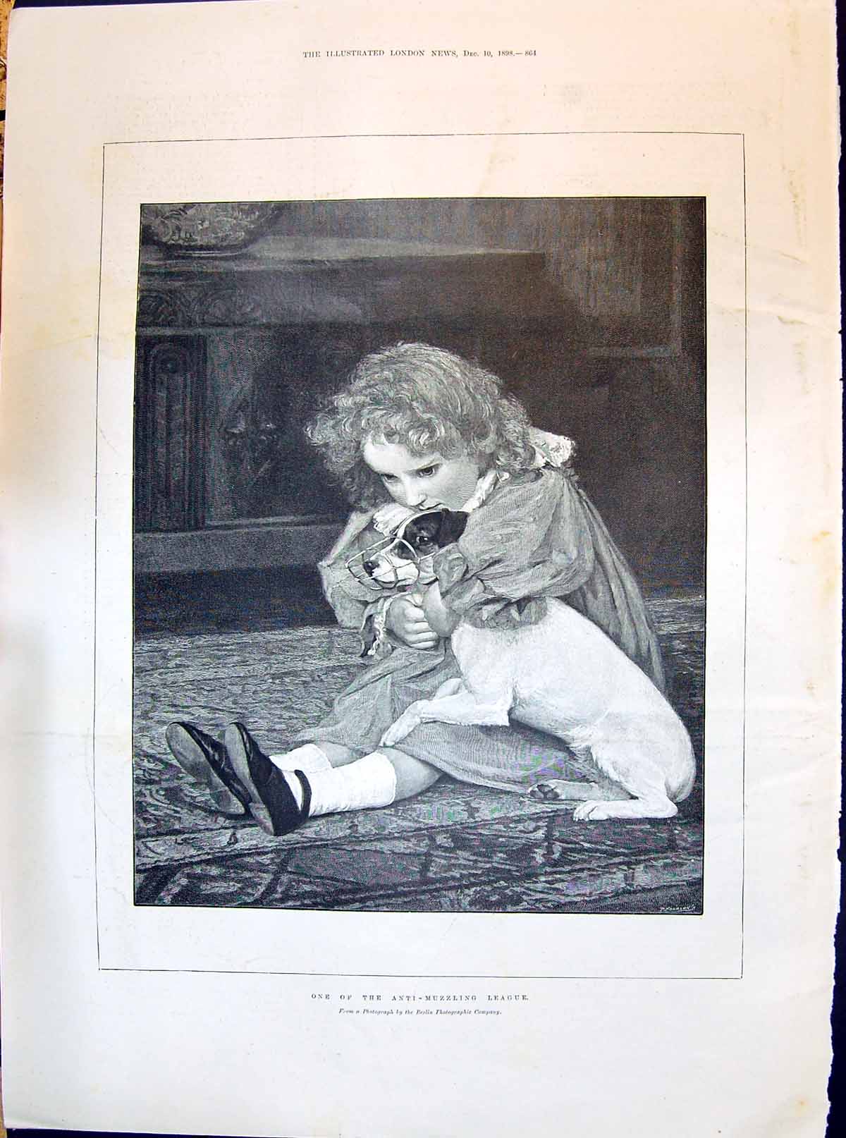 Old 1898 Young Girl Anti-Muzzling League Pet Dog Holt Rose Sims Mirza Victorian