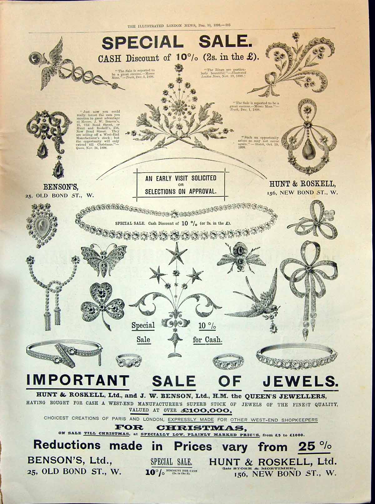 Antique Print 1898 Benson Hunt Roskell Queen'S Jewellers Bond Street London
