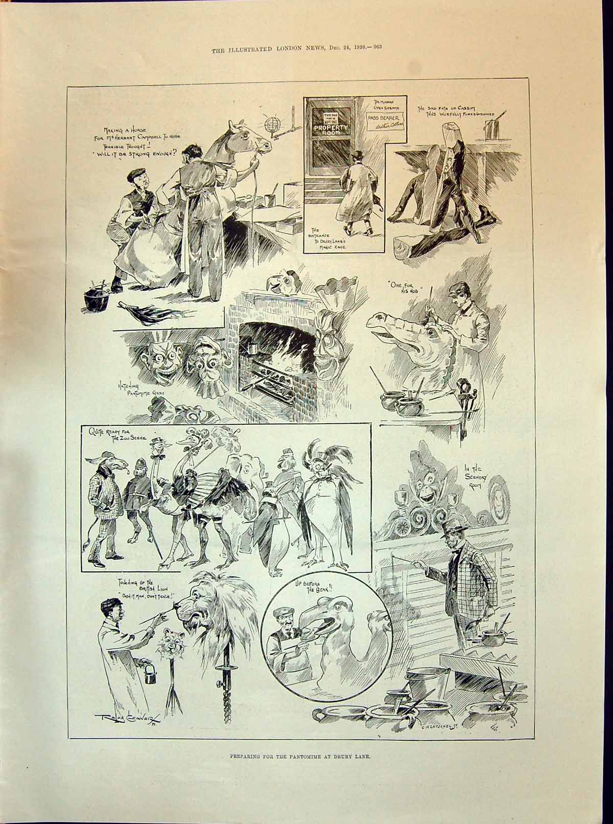 Old 1898 Pantomime Drury Lane Theatre Ladies Fashion Lace Blouse Gene Victorian