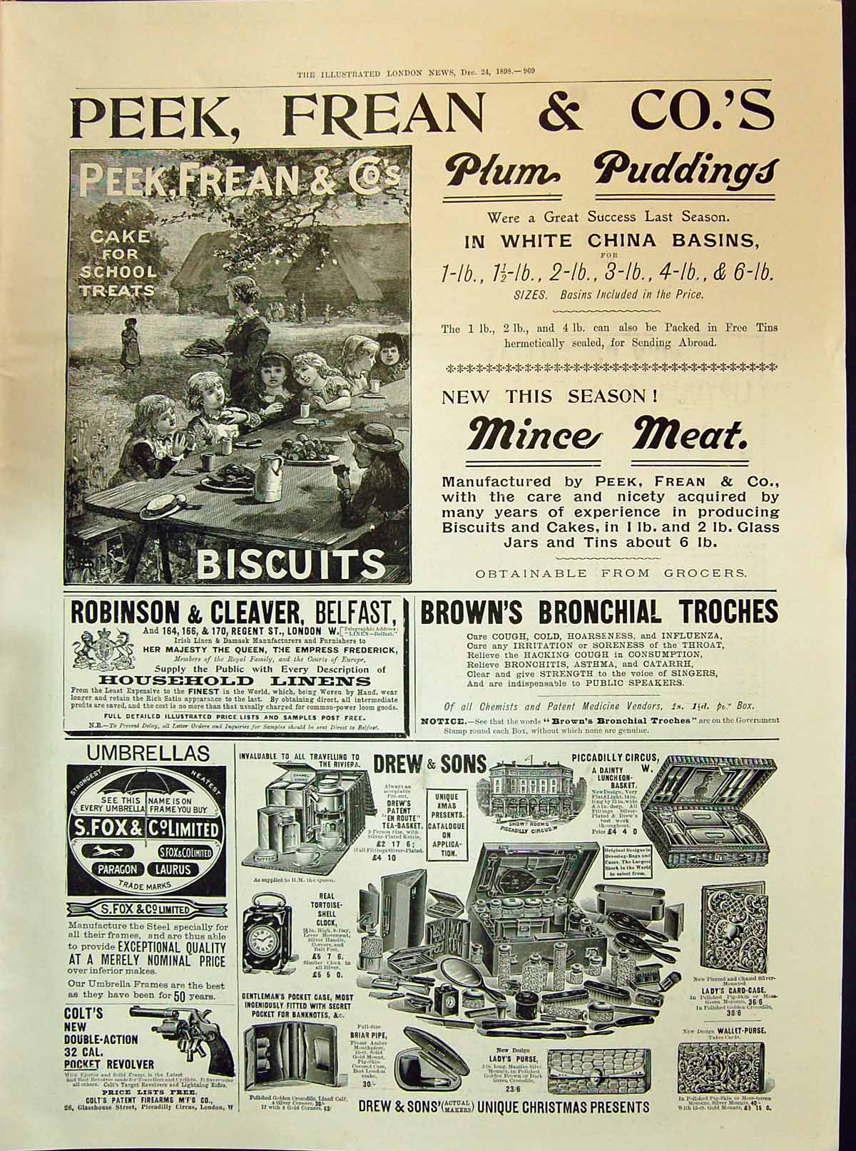 Antique Old Print 1898 Peek Frean Plum Puddings Robinson Cleaver Drew Troches