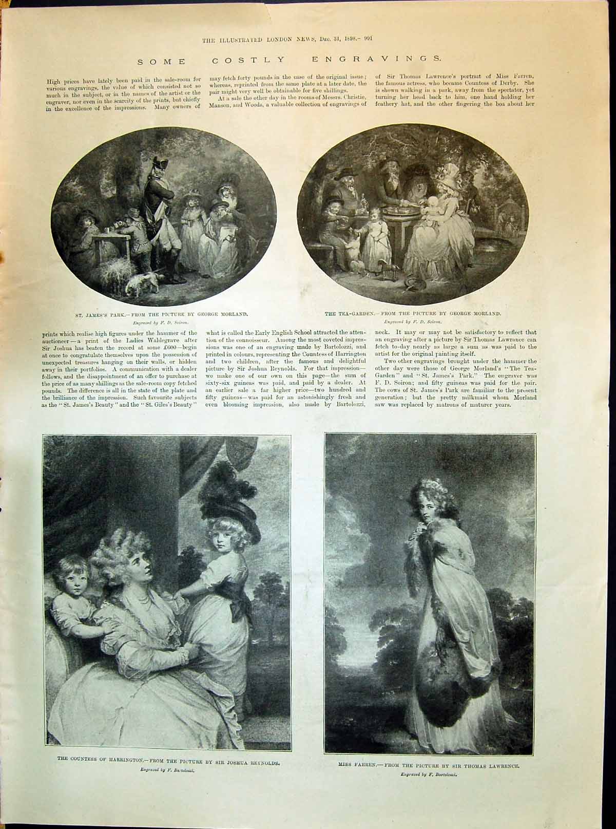 Old Print 1898 Countess Harrington Reyns Farren Lawrence Tea-Garden Morl 19th