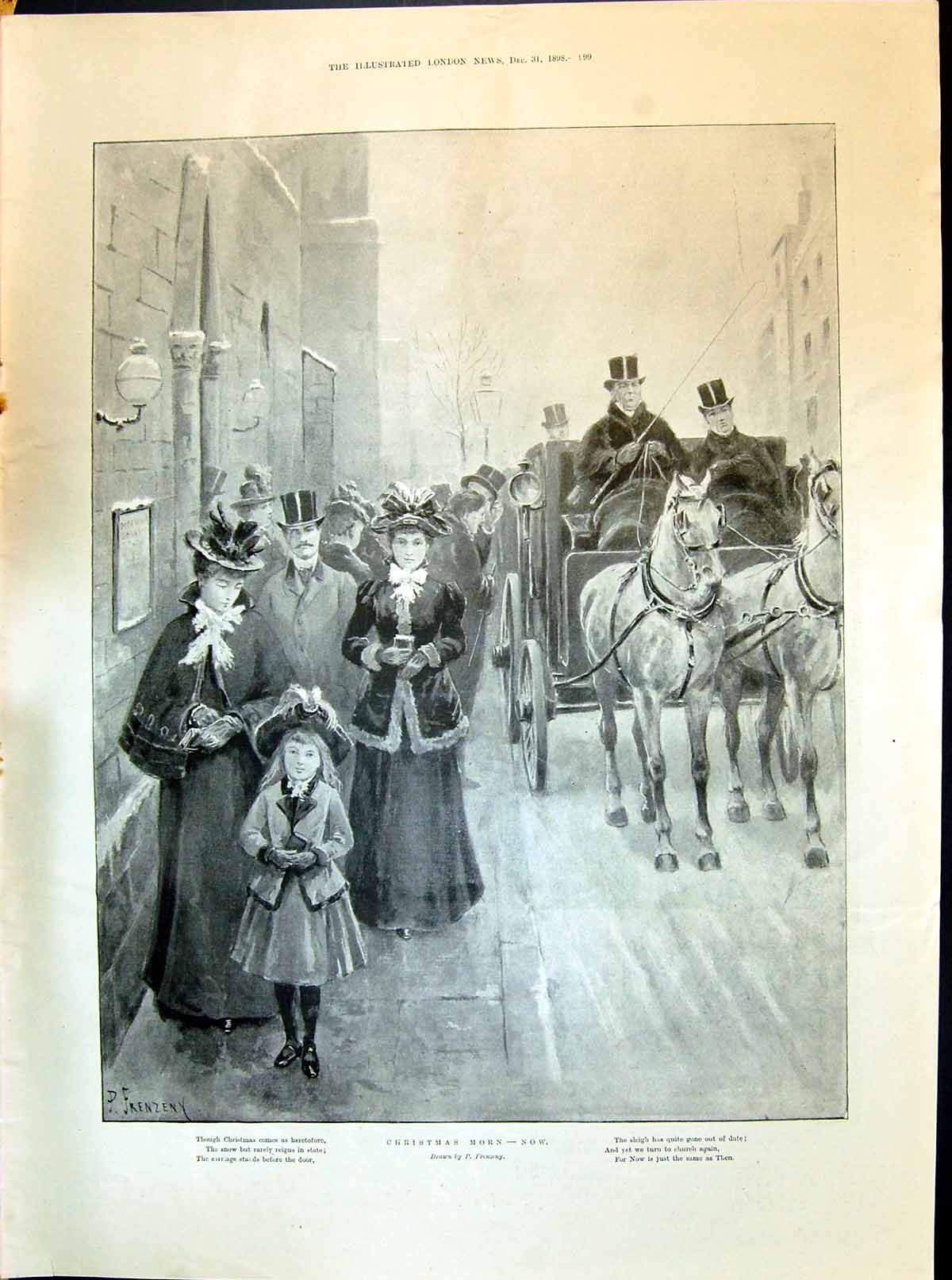 Old 1898 Outside Church Scene Christmas Ladies Fashion Opera Cloak Sa Victorian