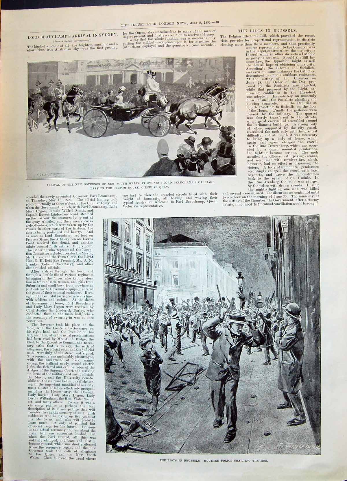 Old 1899 Riots Brussels Mounted Police Mob Lord Beauchamps Sydney Flo Victorian
