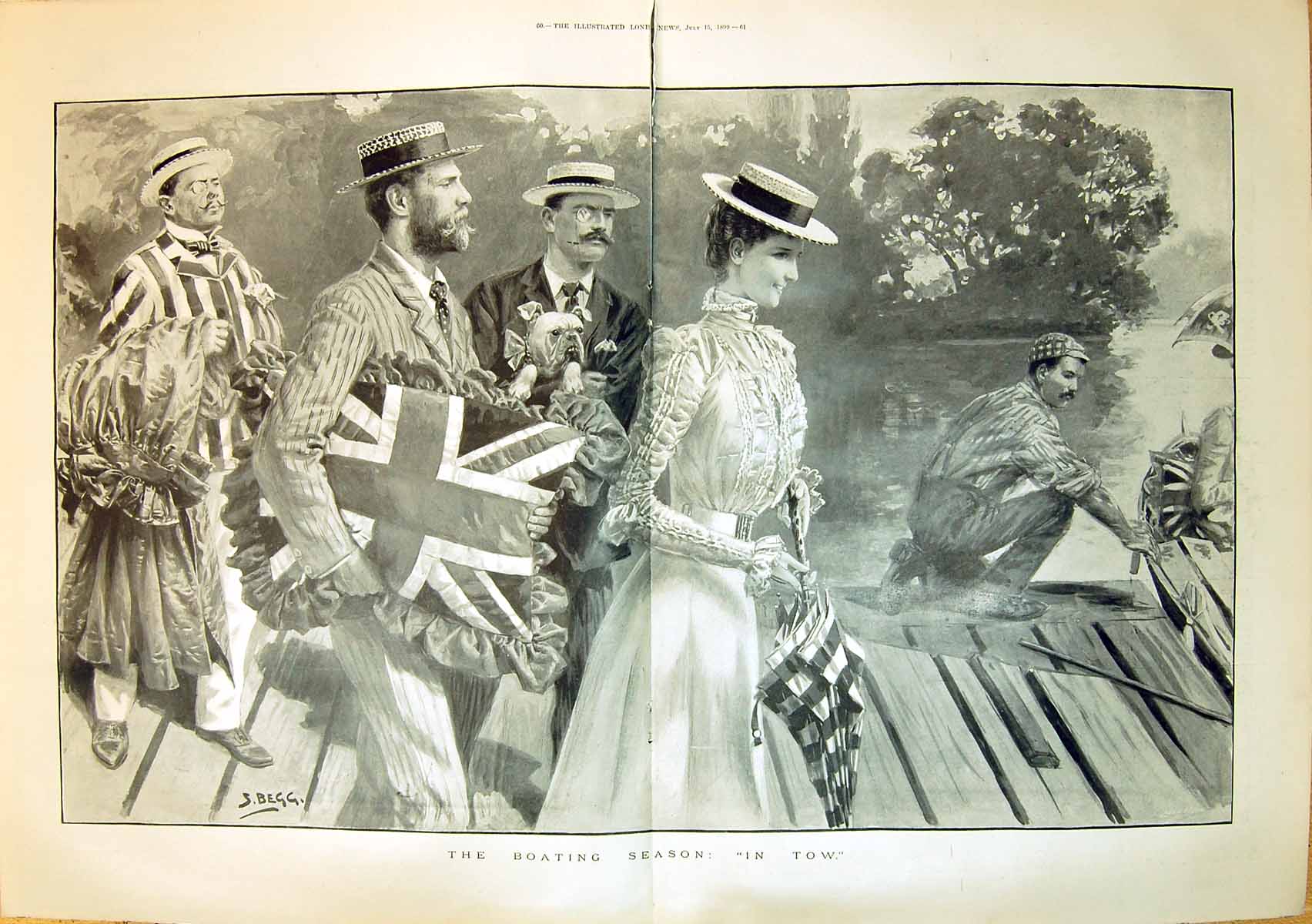 Original Old Antique Print 1899 Boating Season Romance River Boat Begg 0 19th