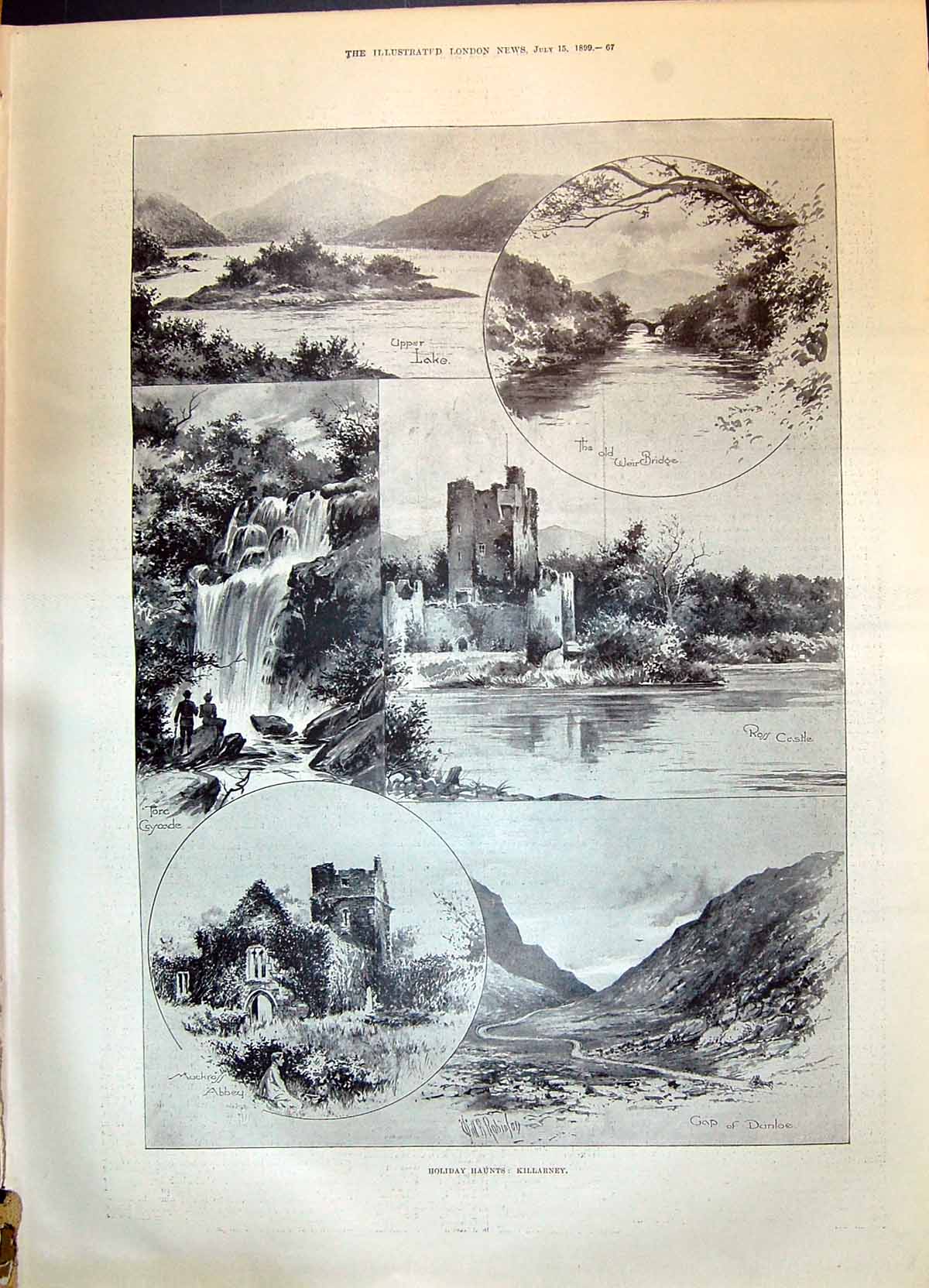 Old 1899 Killarney Clipper Lake Weir Bridge Ross Castle Dunloe Muckro Victorian