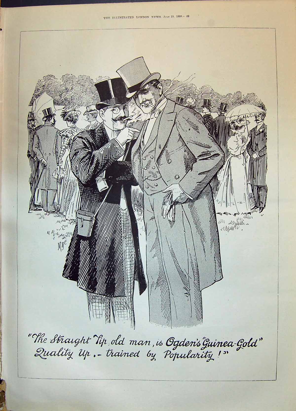 Original Old Antique Print 1899 Advertisement Ogdens Guinea GCigarettes 19th