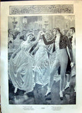 Original Old Antique Print 1899 Christmas Scene Dancing Party Man Lady Romance