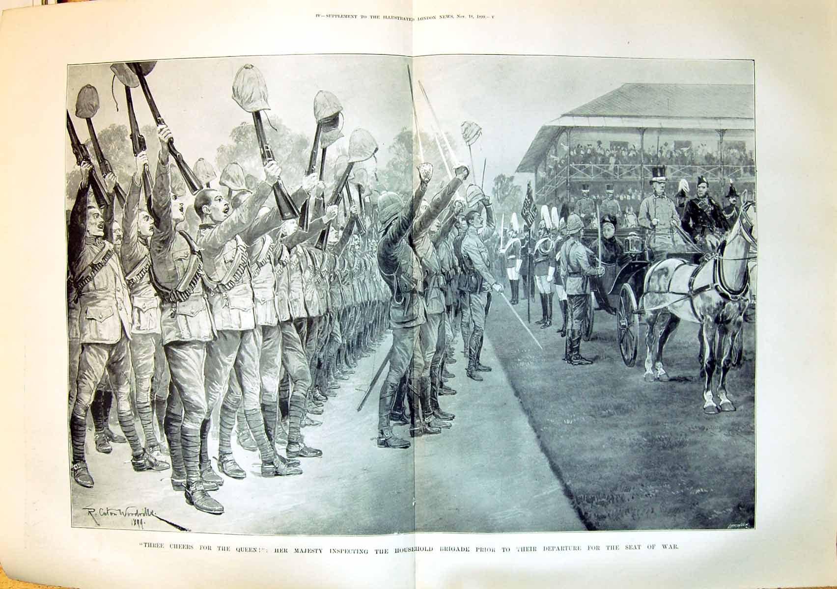 Old Print 1899 Majesty Queen Inspecting HousehBrigade Departure War Sol 19th