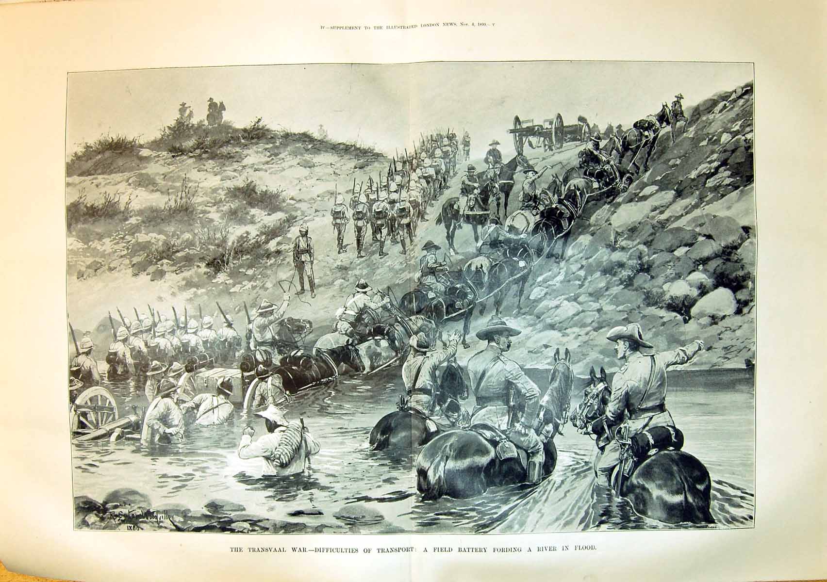 Old 1899 Transvaal War Difficulties Transport Field Battery Fording R 19th