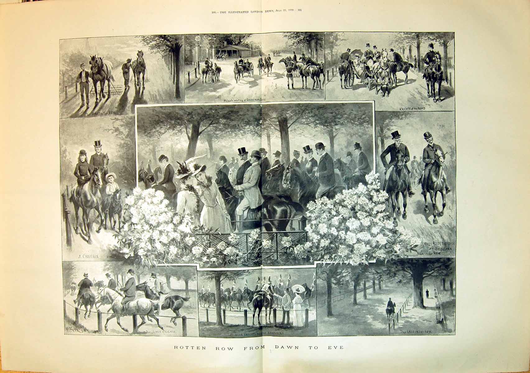 Old 1899 Rotten Row Grosvenor Gate Liver Brigade Horses Knightsbridge 19th