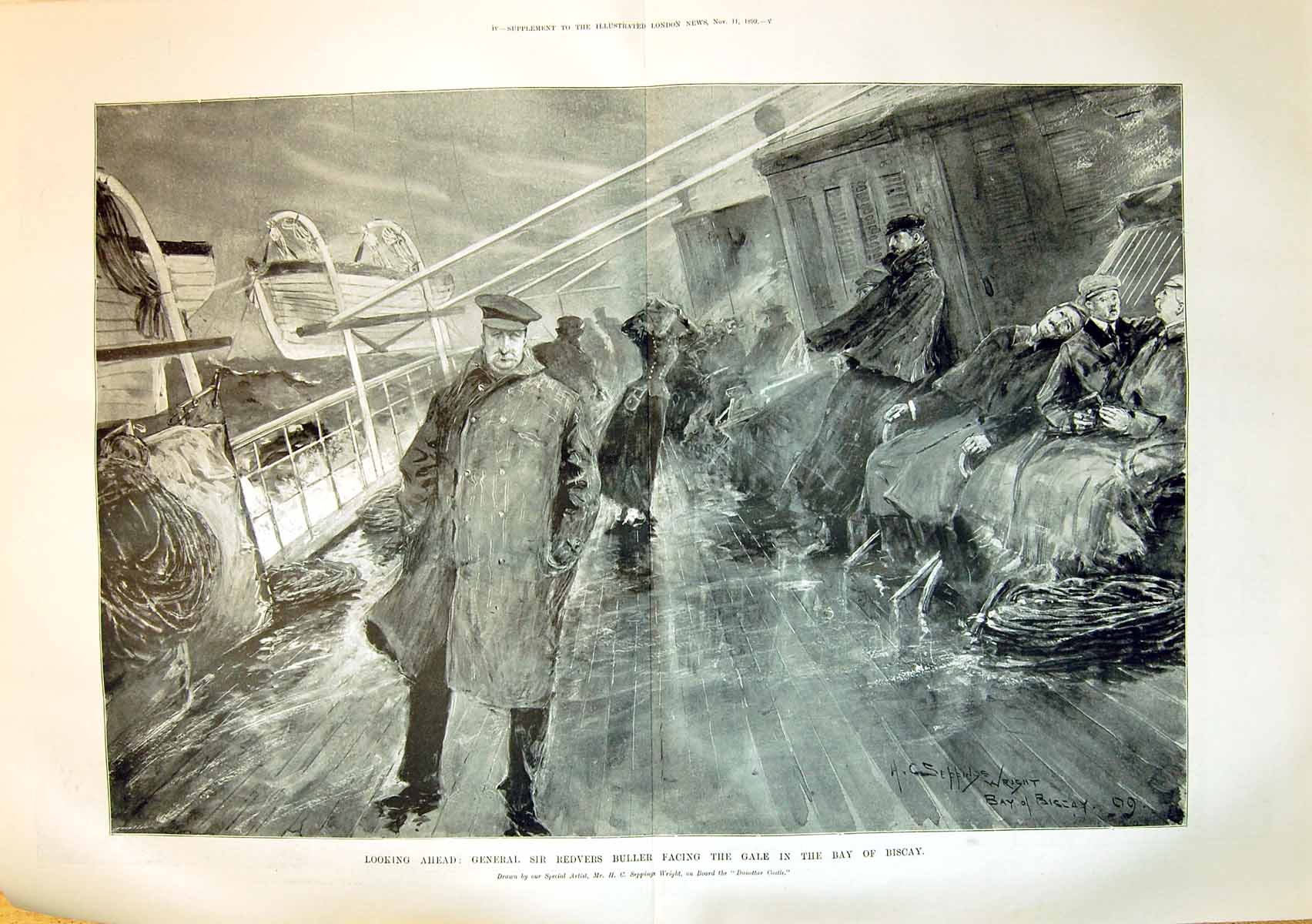 Old 1899 Sir Redvers Buller Ship Gale Bay Biscay Stormy Sea SeppingsVictorian