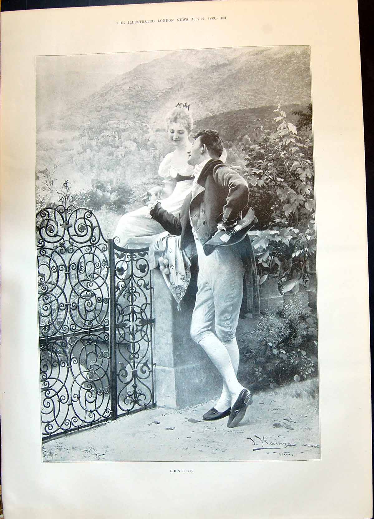 Old 1899 Lovers Romance Man Woman Garden Gate Grand Duke Michael Alex Victorian