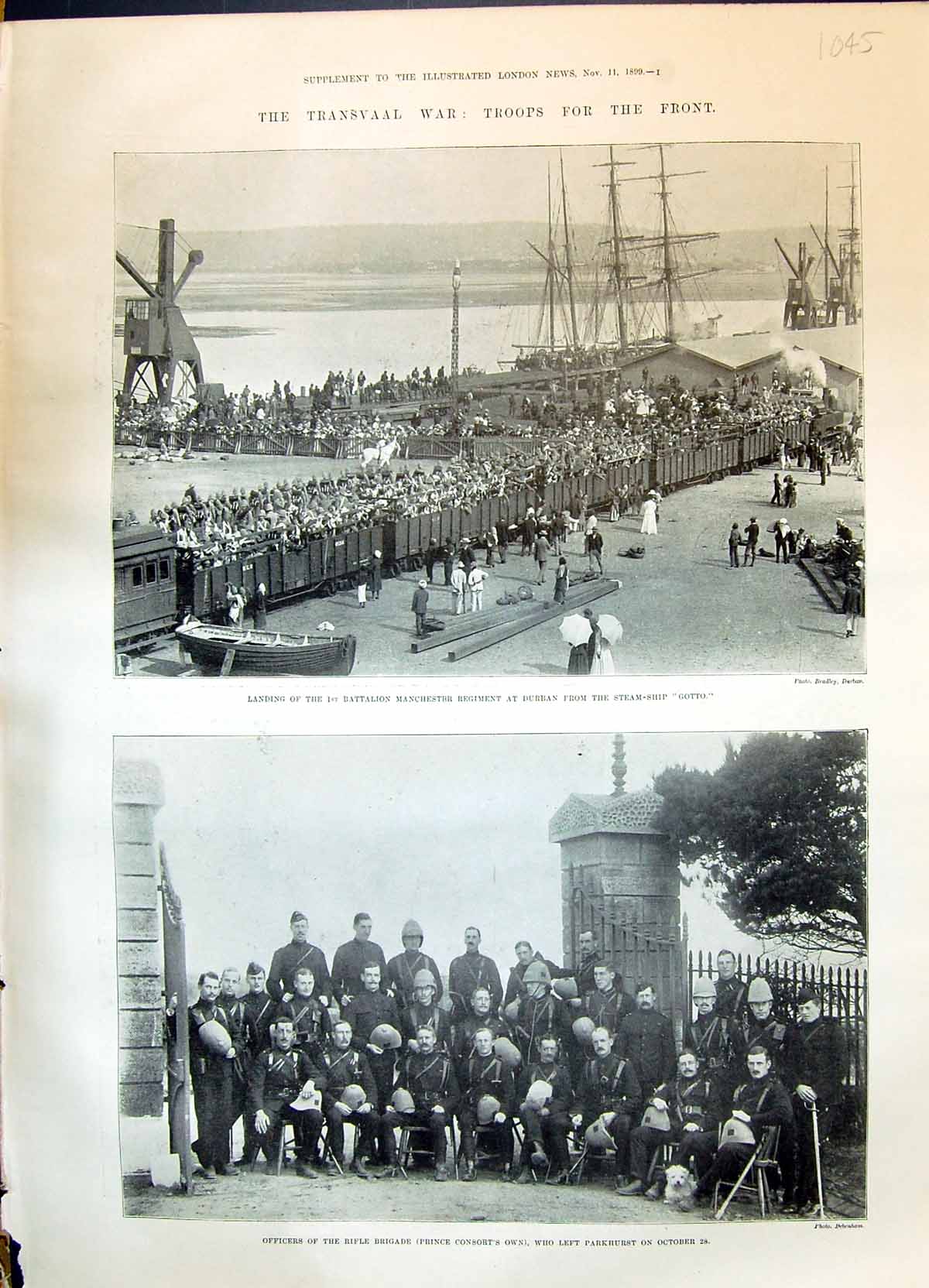 Old 1899 Transvaal War Durban Steam Ship Gotto Rifle Brigade Camp Liv 19th