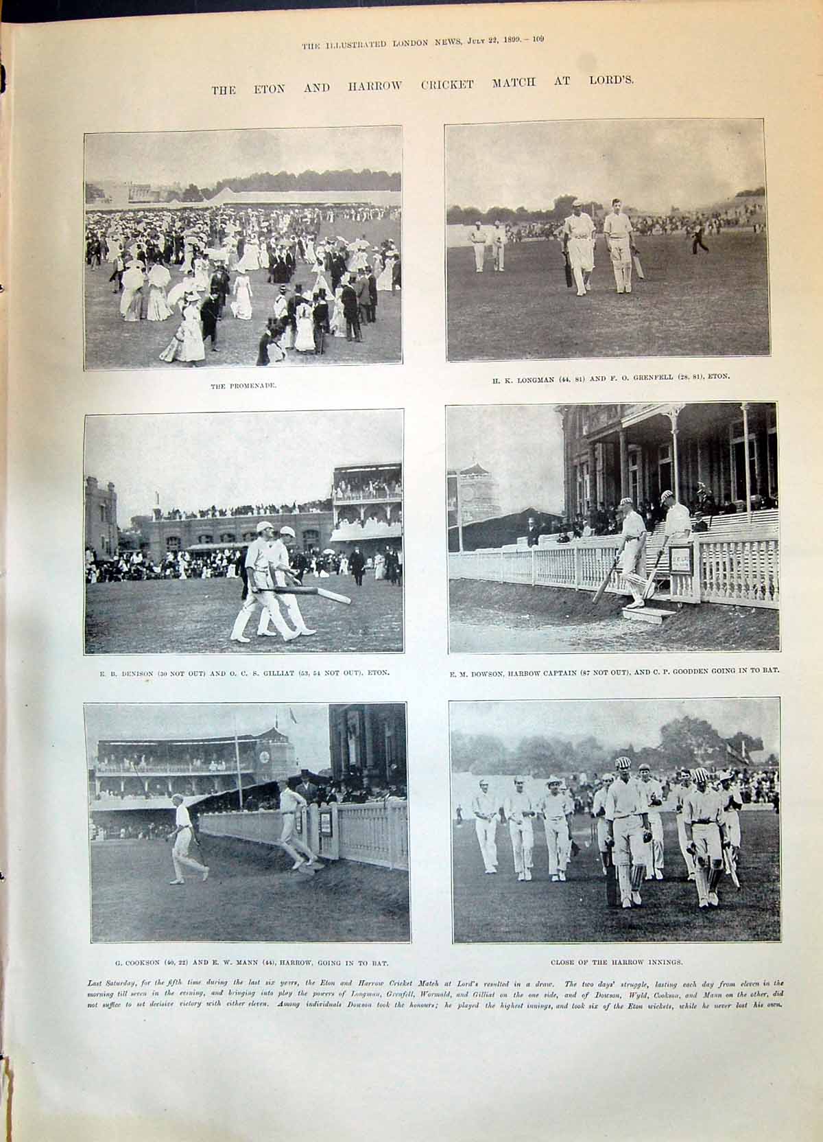 Old 1899 Eton Harrow Cricket Lords Cookson Mann Dowson Goodden Deniso Victorian