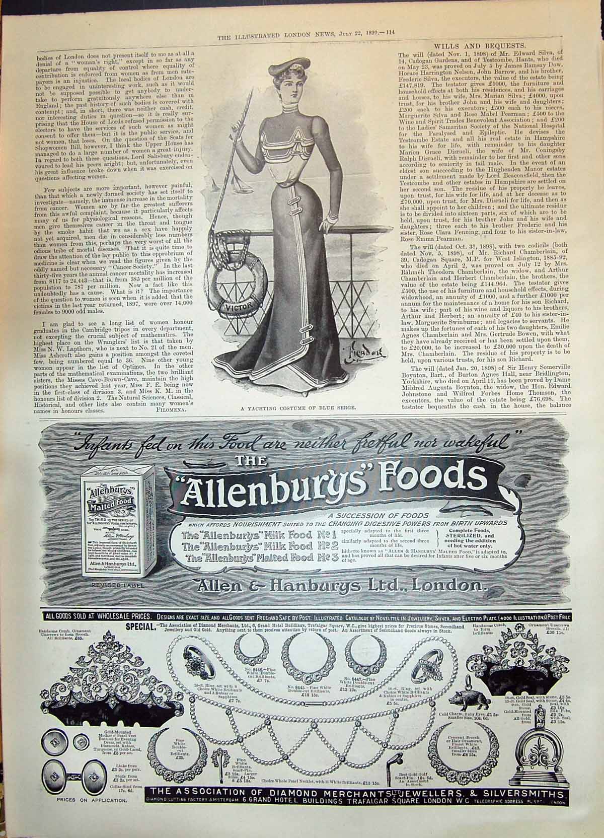 Old 1899 Ladies Fashion Yachting Costume Blue Serge Allenburys Food D Victorian
