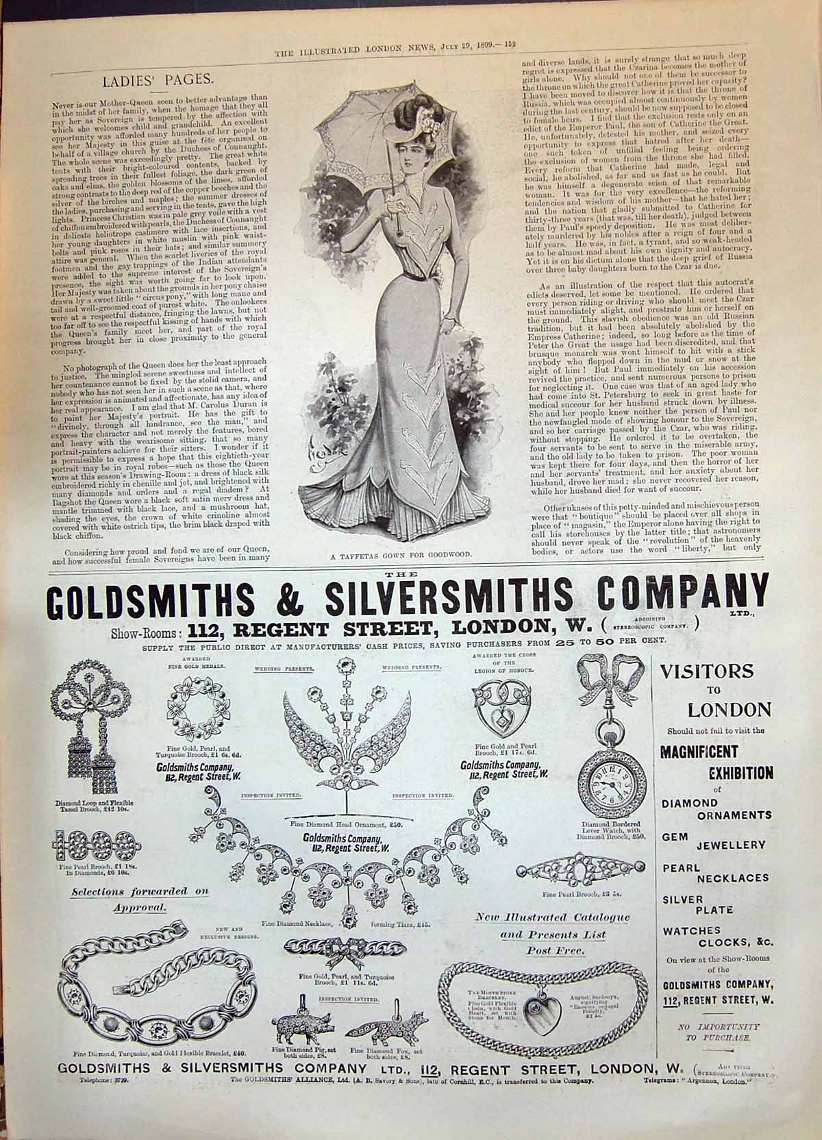 Antique Print 1899 Ladies Fashion Taffetas Gown Goodwood Gsmith Silversmith