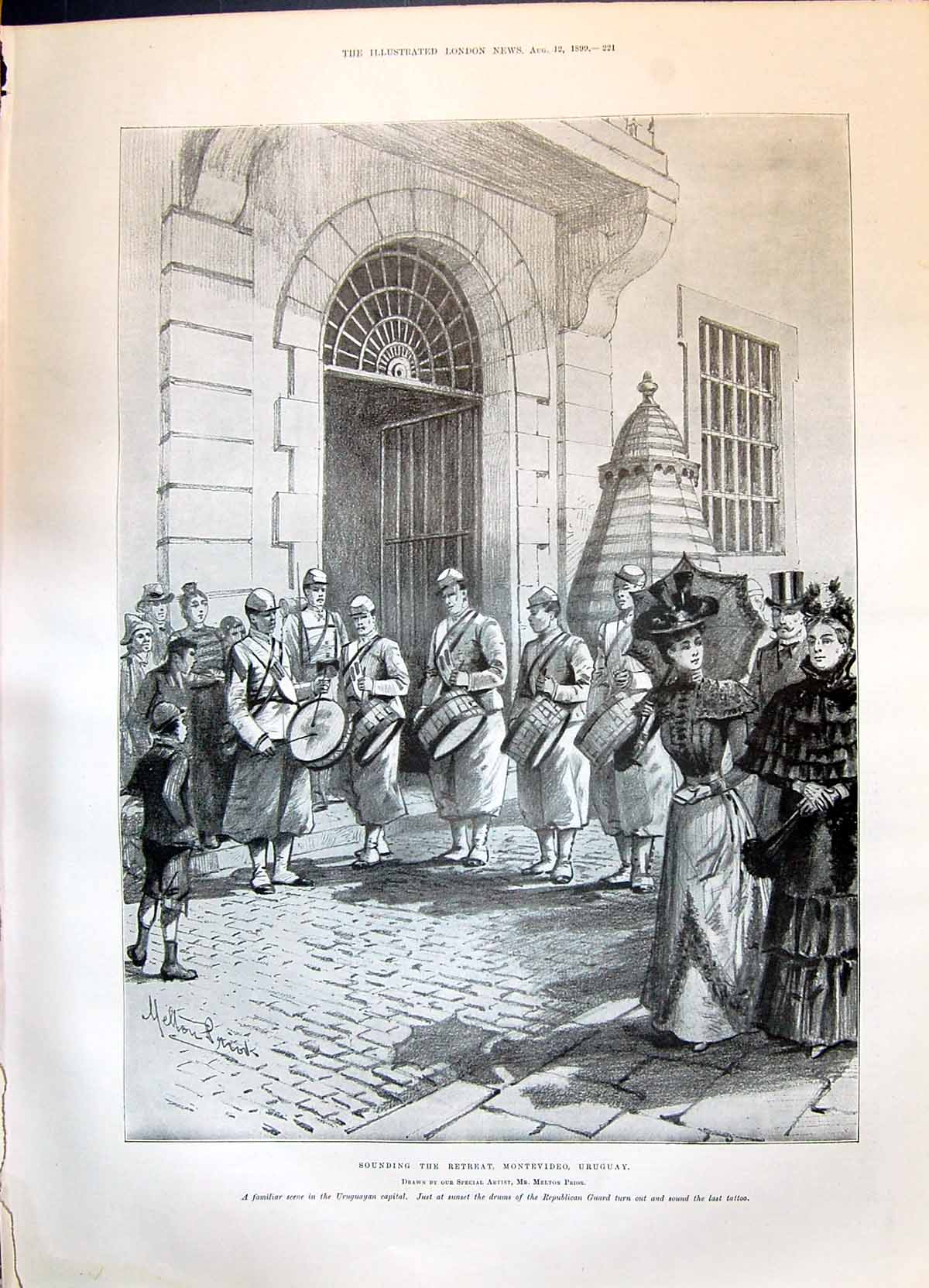 Old 1899 Sounding Retreat Montevideo Uruguay Ladies Fashion Demi-Toil Victorian