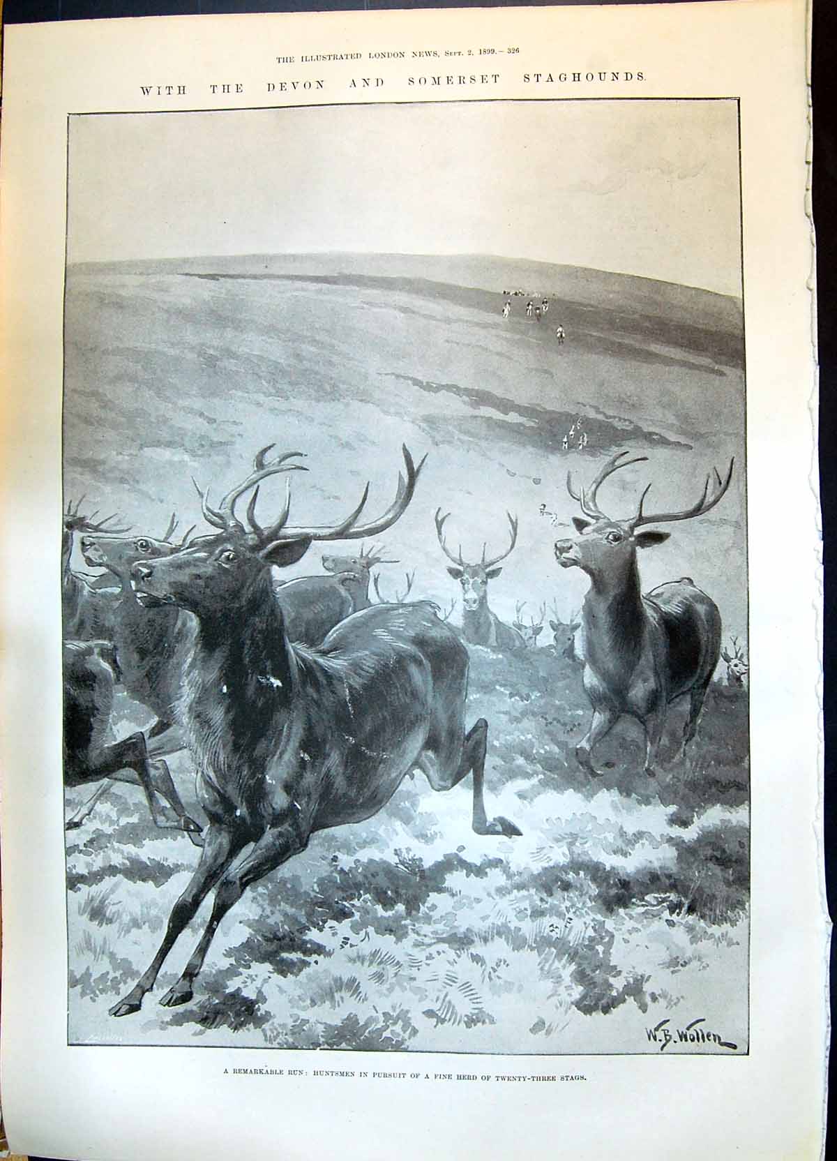 Old 1899 Devon Somerset Staghounds Hunting Stags Hounds Exford Bridge Victorian